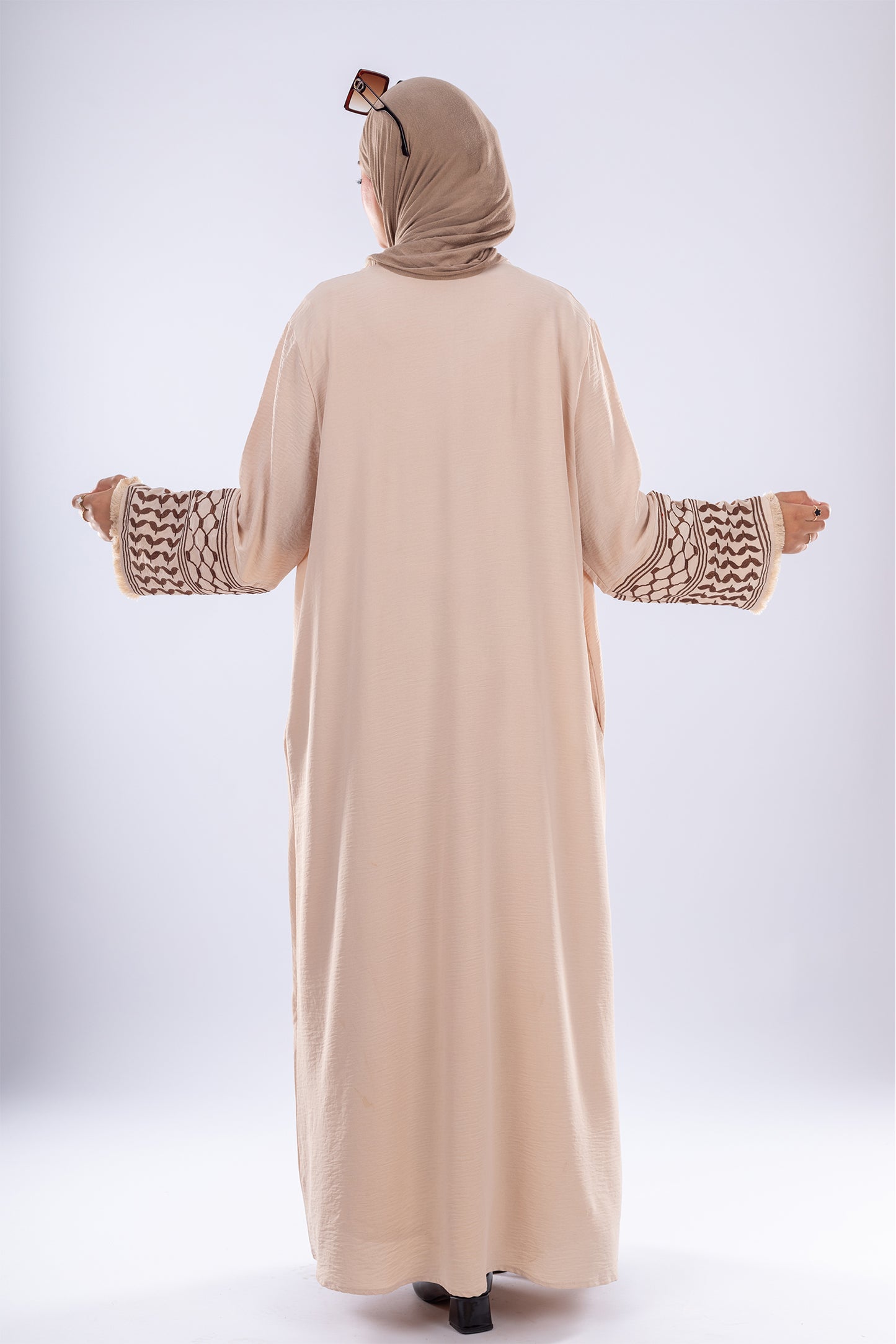 Elegant Beige Keffiyeh Inspired Abaya - Modest Fashion