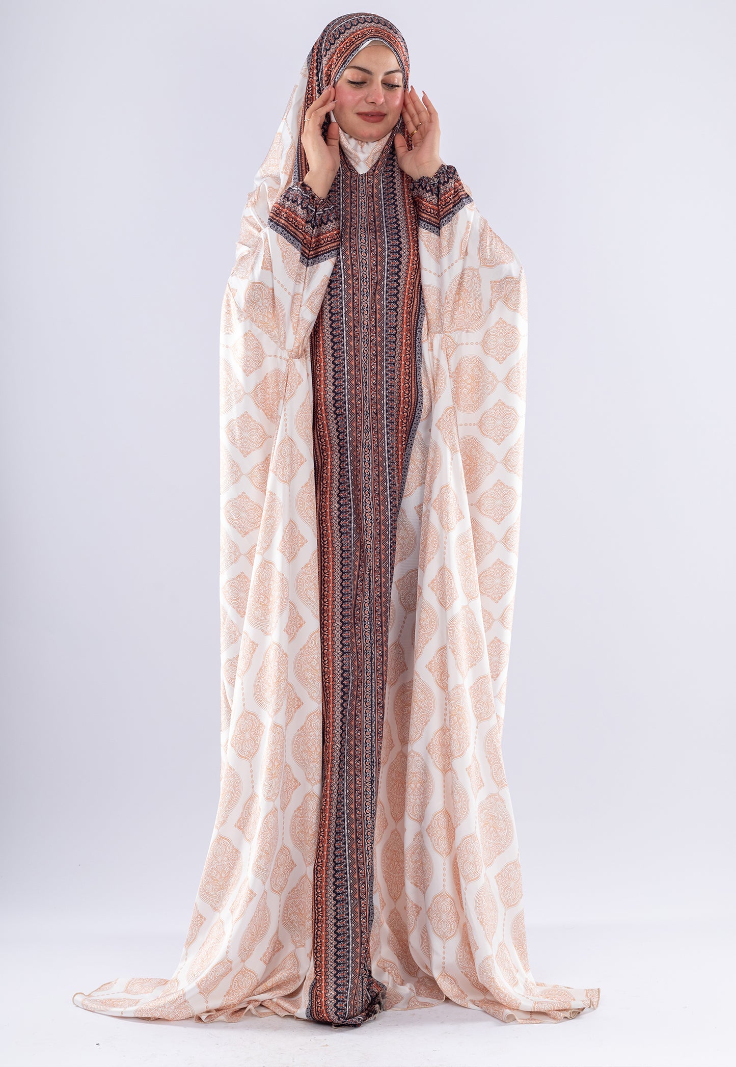 Elegant Islamic Print Satin Prayer Gown | Comfortable Modesty