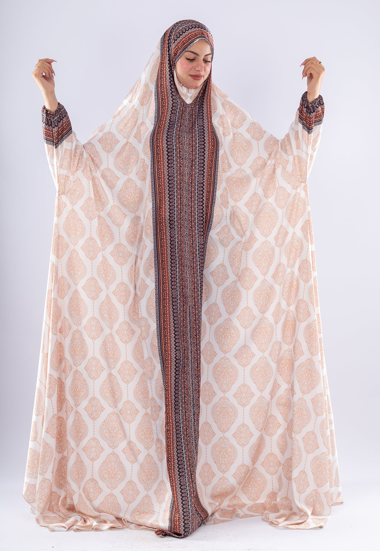 Elegant Islamic Print Satin Prayer Gown | Comfortable Modesty