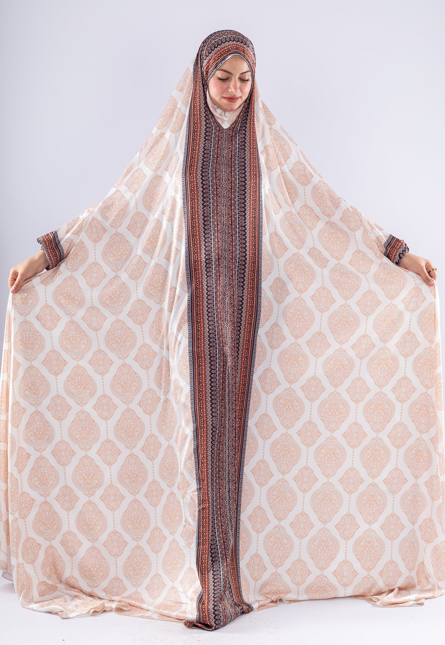 Elegant Islamic Print Satin Prayer Gown | Comfortable Modesty