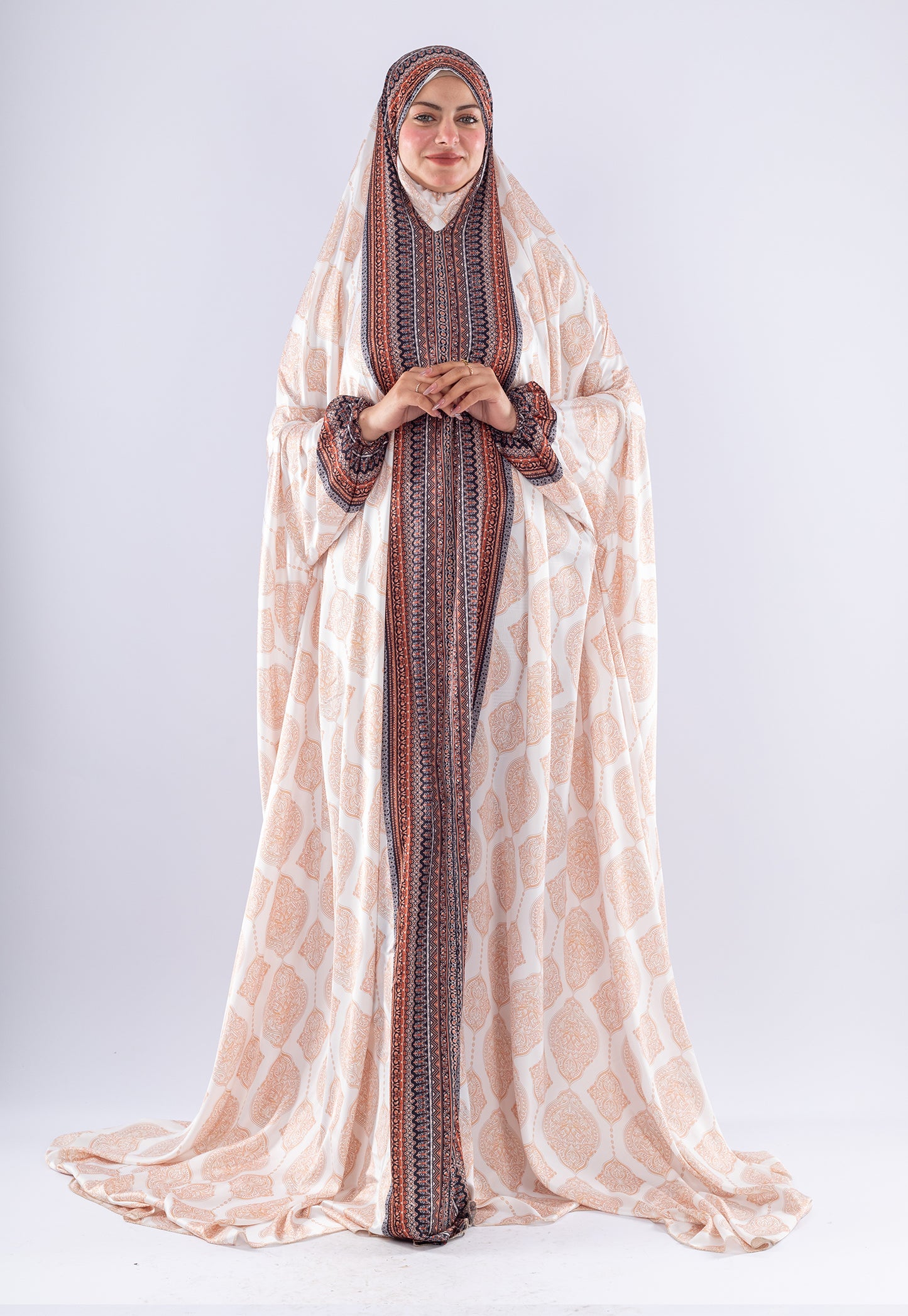Elegant Islamic Print Satin Prayer Gown | Comfortable Modesty