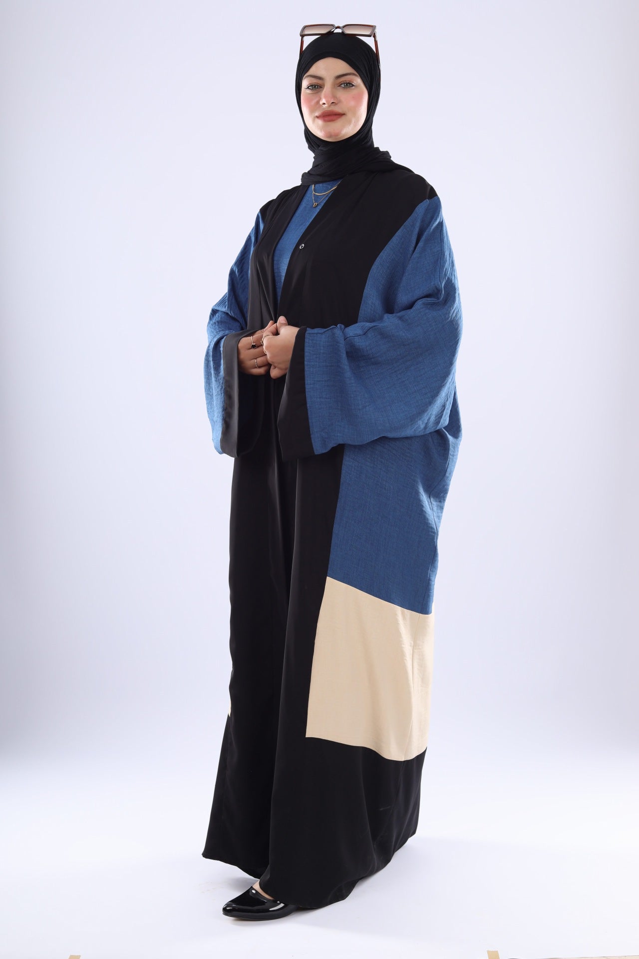 Modern Oversized Denim Abaya with Contrast Panels