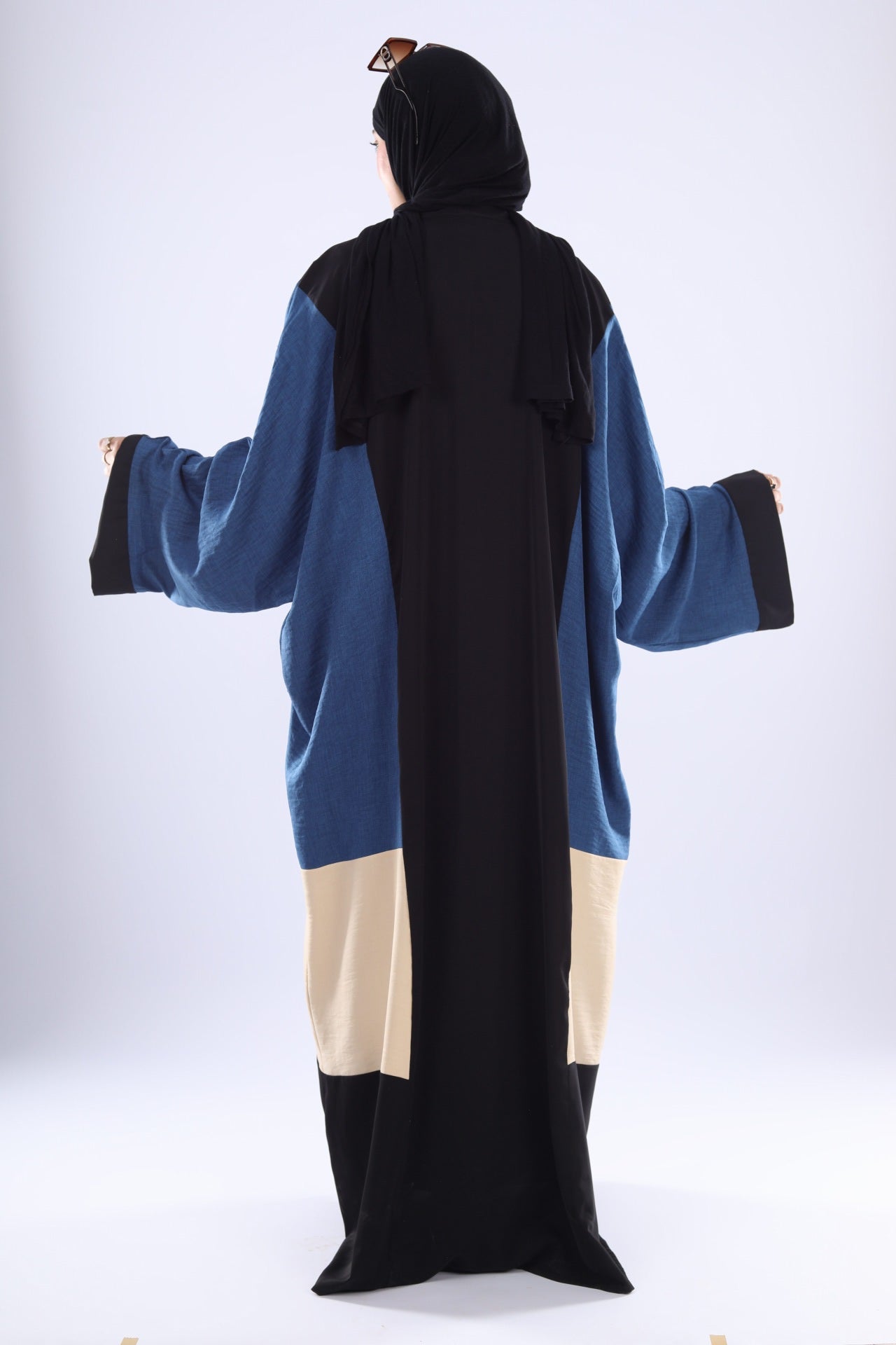 Modern Oversized Denim Abaya with Contrast Panels