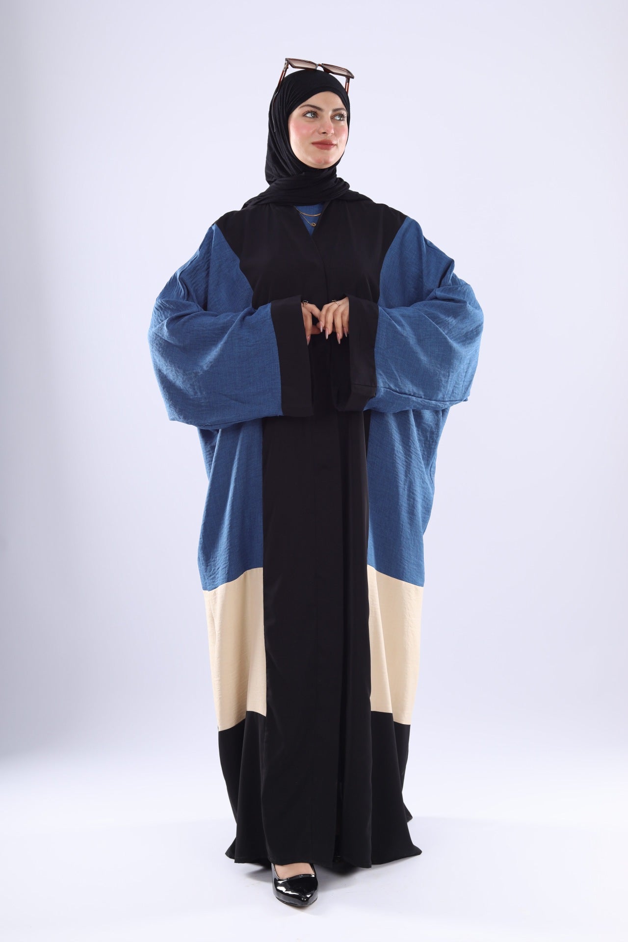 Modern Oversized Denim Abaya with Contrast Panels