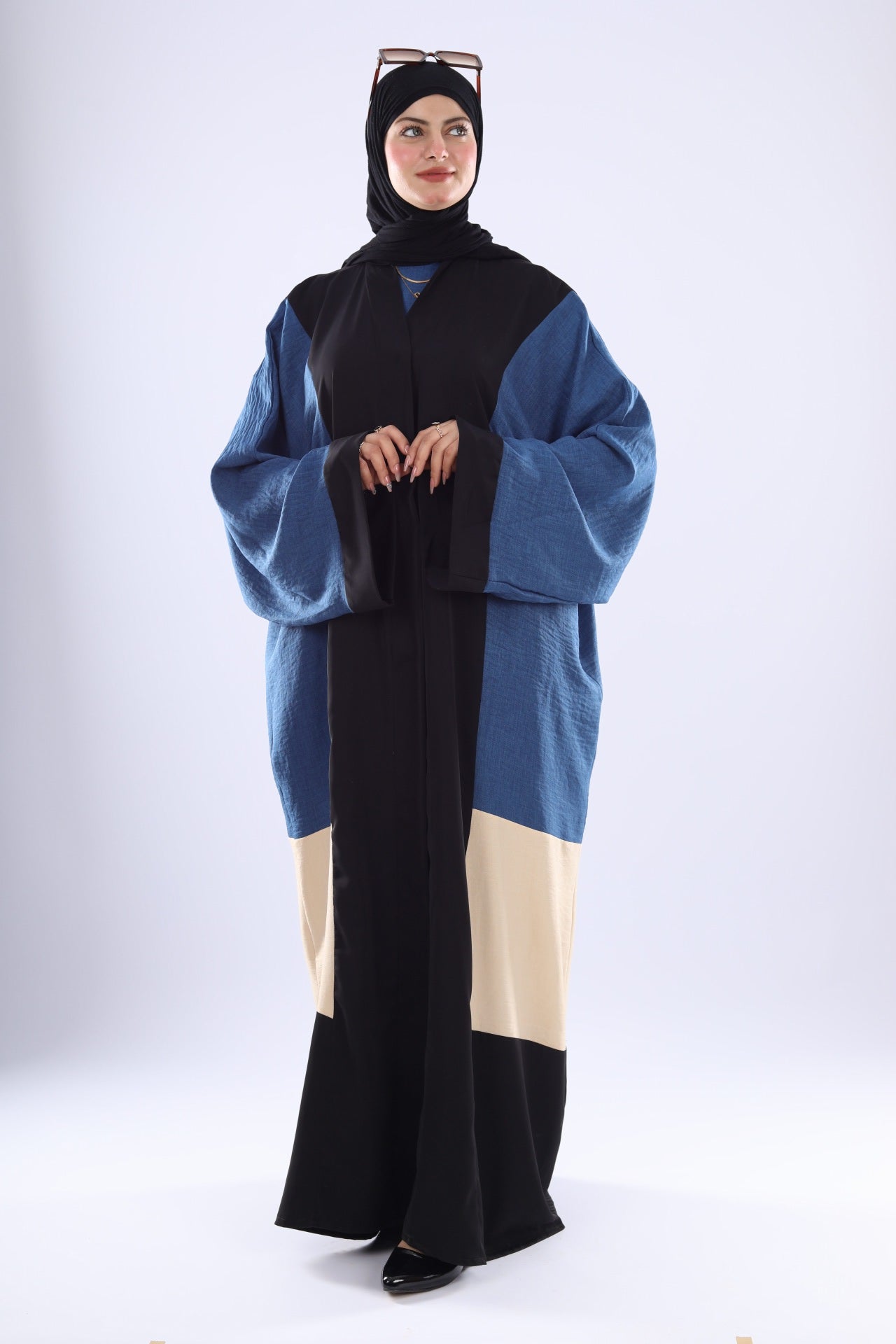 Modern Oversized Denim Abaya with Contrast Panels