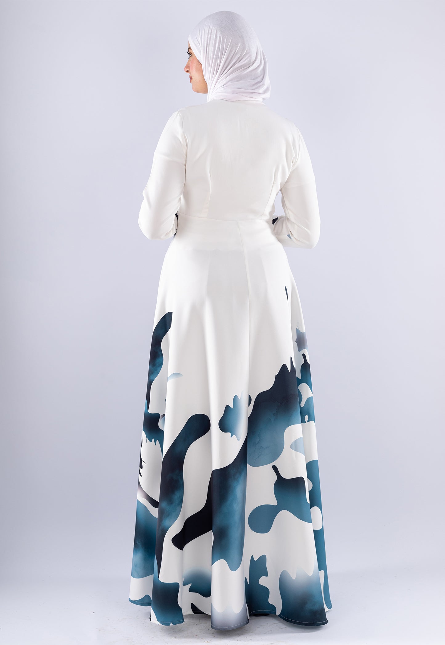 Jumana Blue Wave Abstract Crepe Maxi Dress