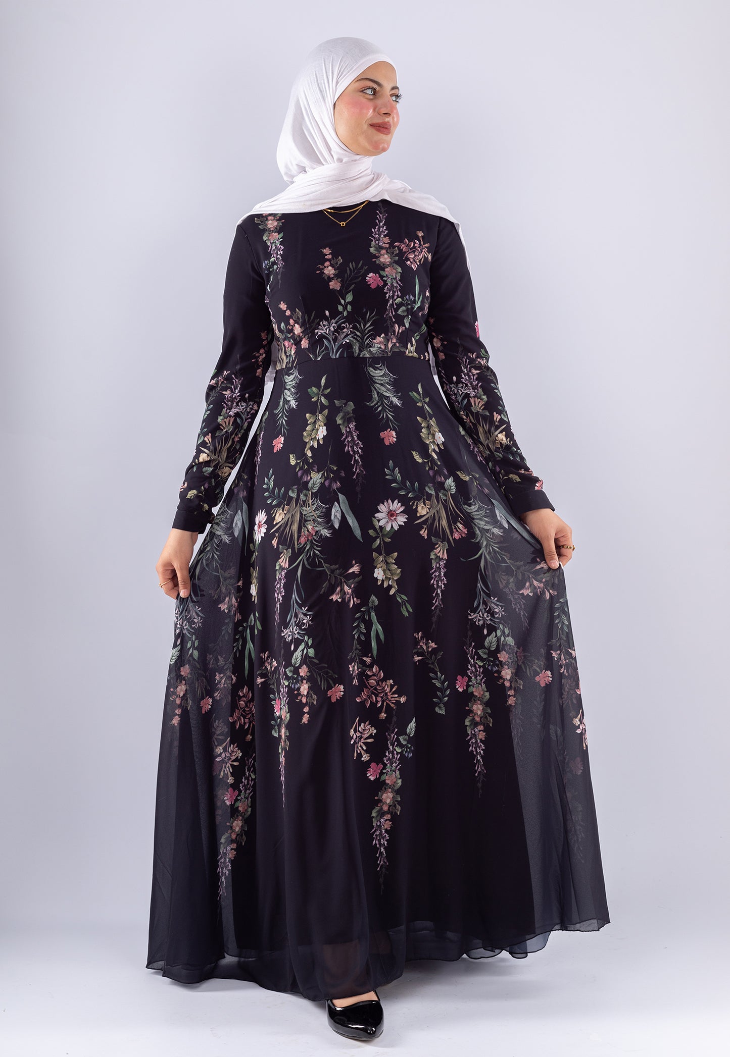 Aysal Floral Chiffon Maxi Dress | Long Sleeve Modest Wear