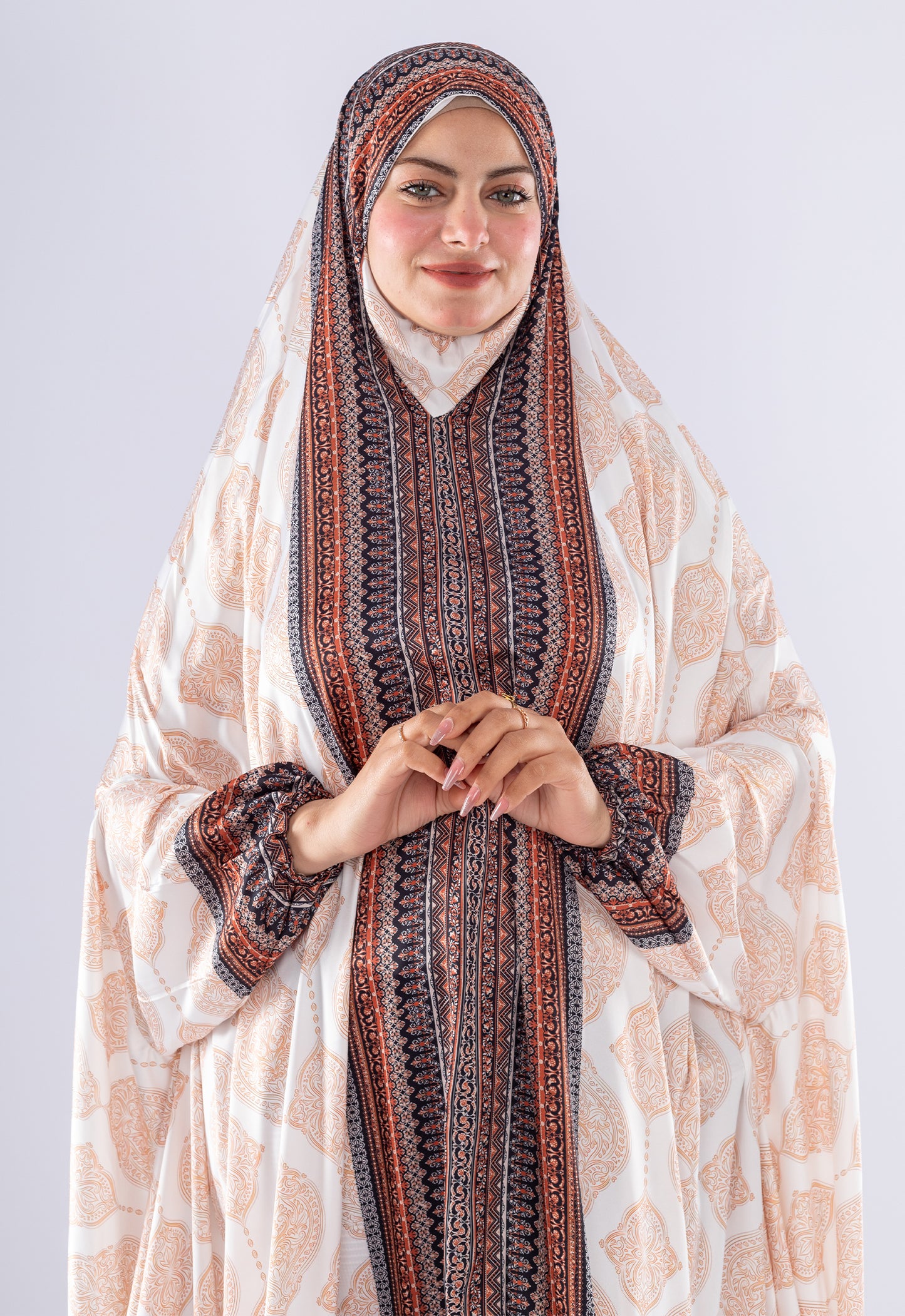 Elegant Islamic Print Satin Prayer Gown | Comfortable Modesty
