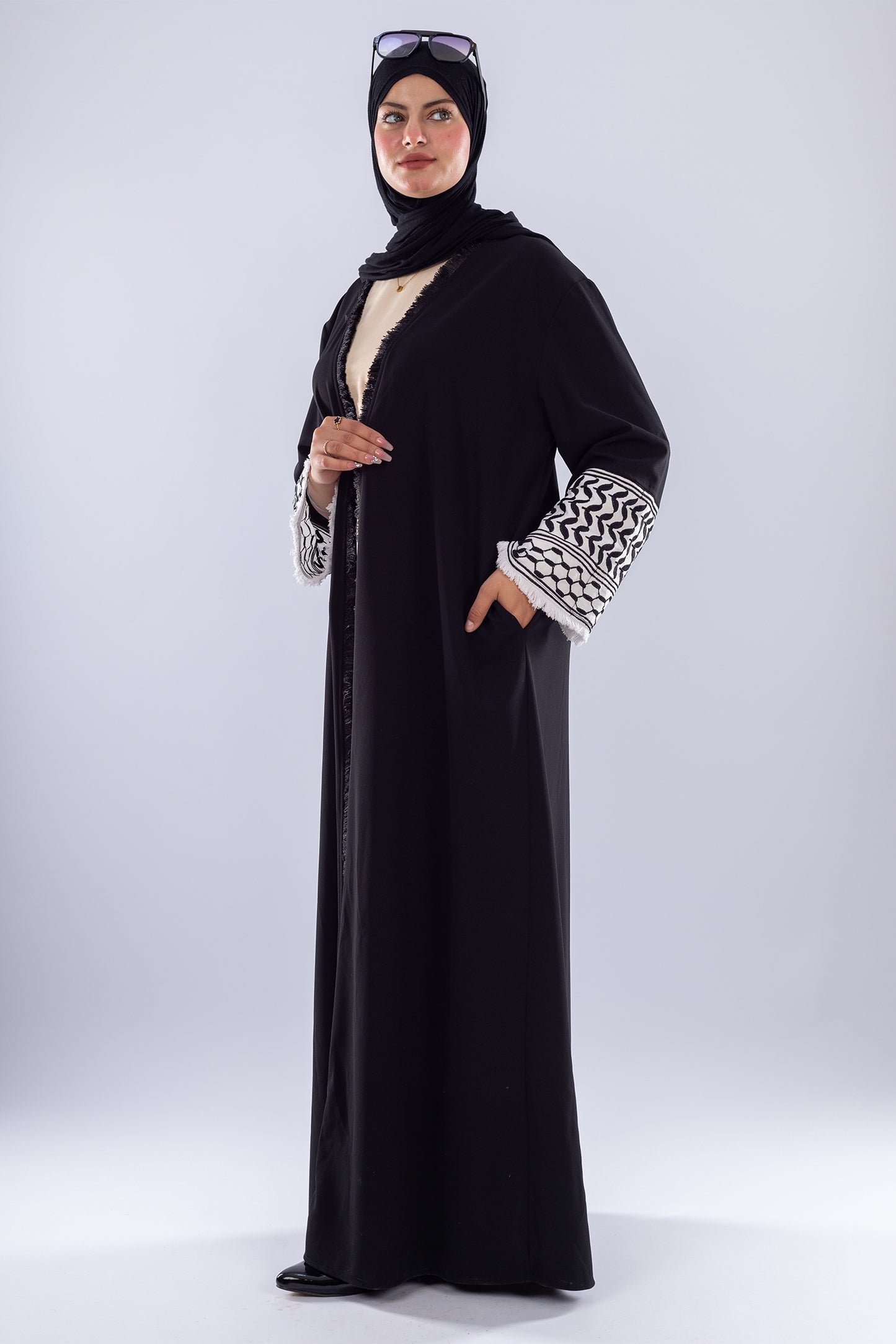 Black Keffiyeh Inspired Abaya | Elegant Modest Wear