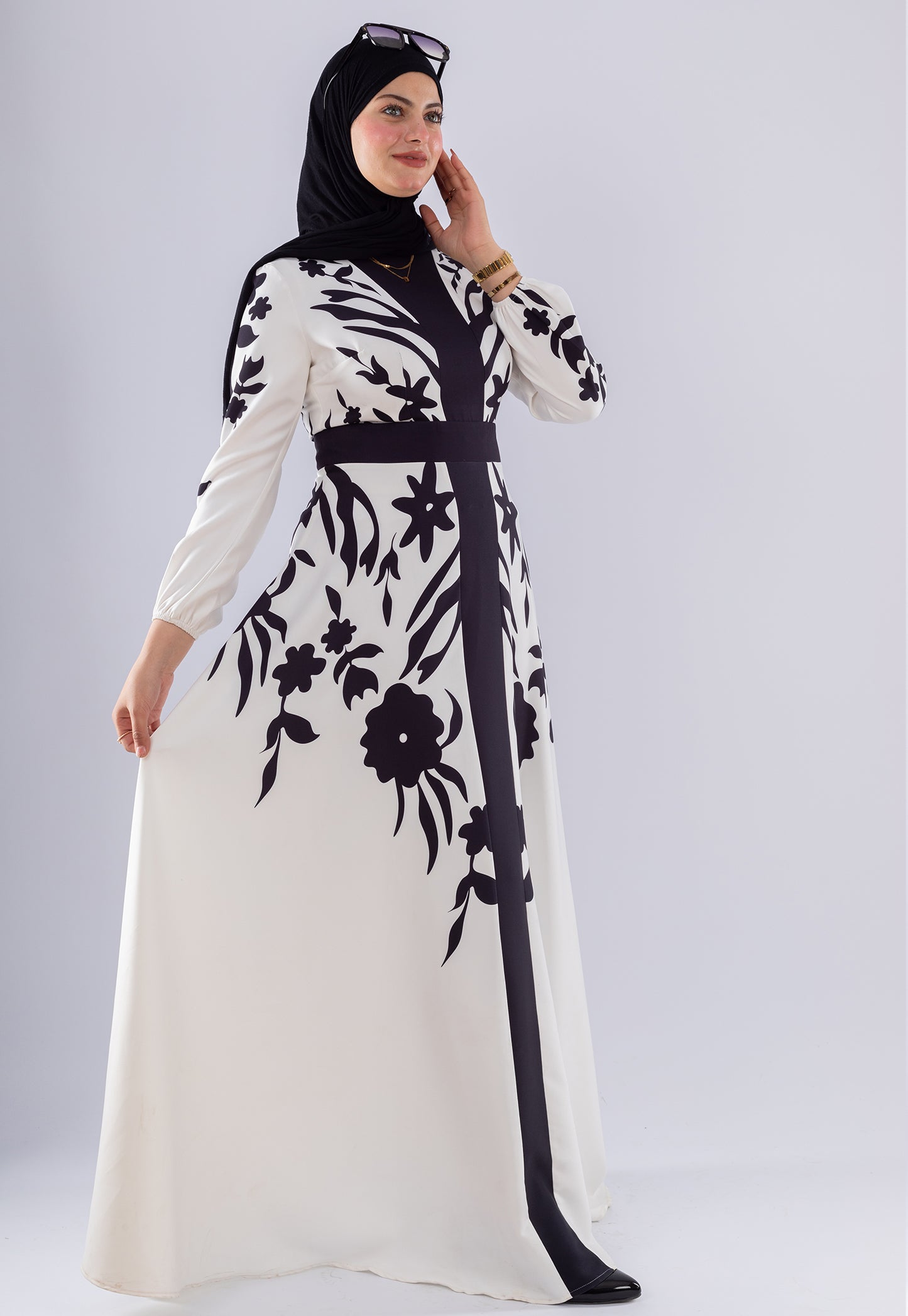 Samar Black & White Floral Modesty Dress