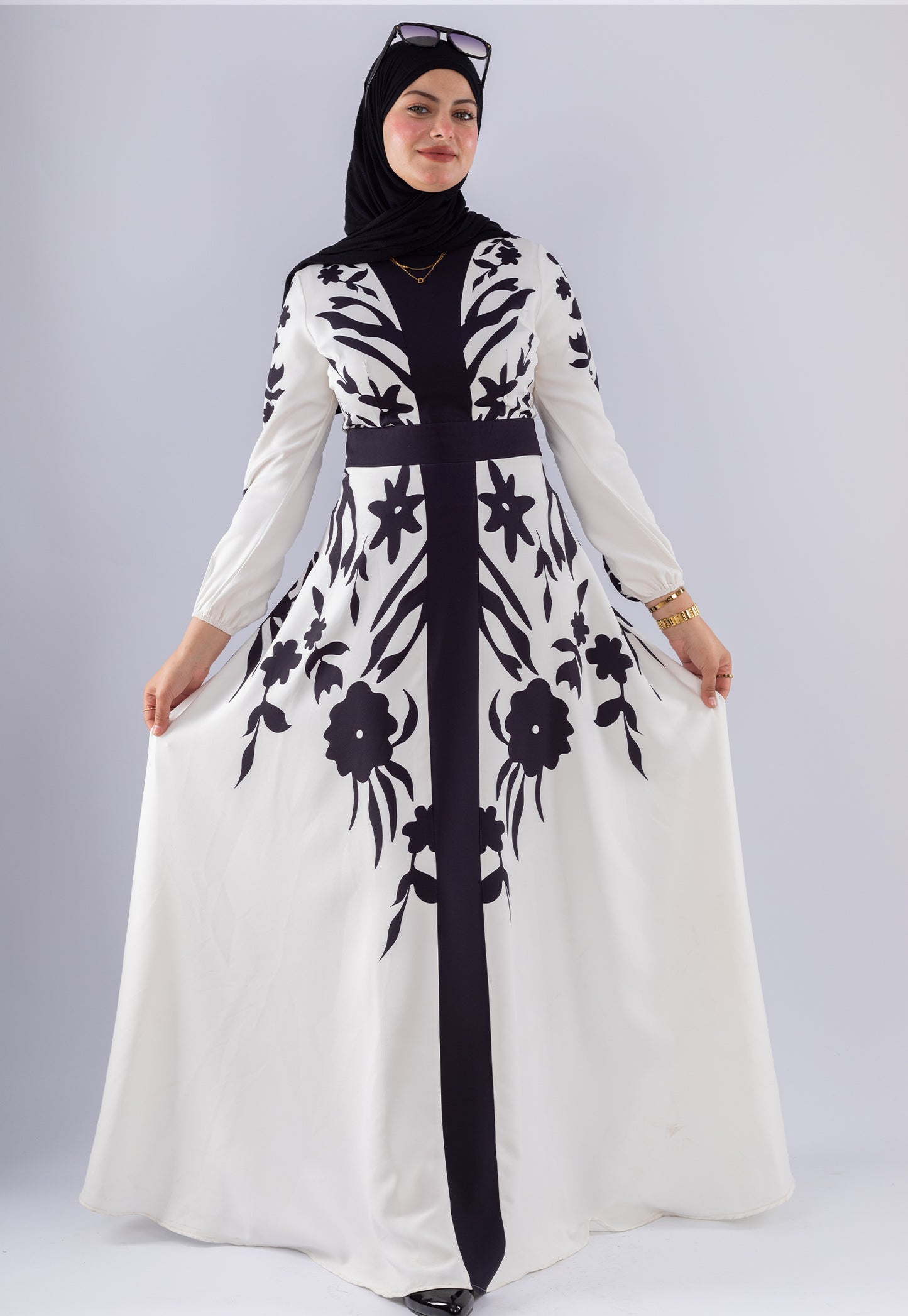 Samar Black & White Floral Modesty Dress