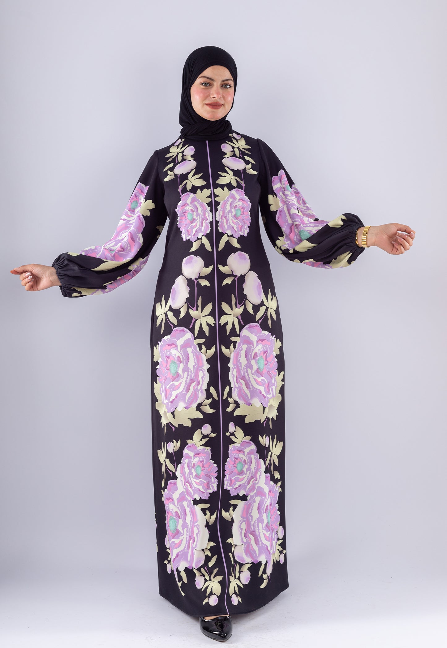 Hala Floral Crepe Modesty Dress | Voluminous Sleeves