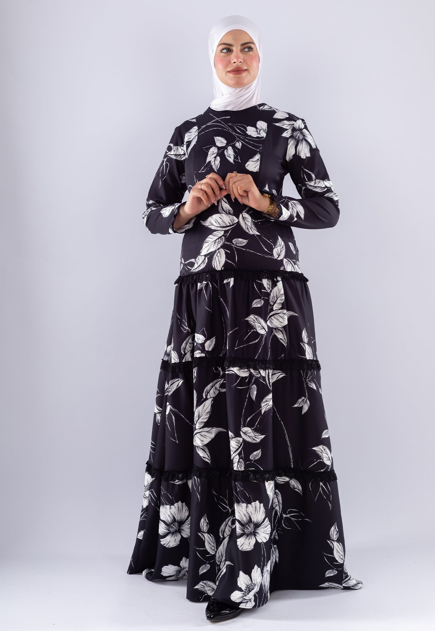 Salma Black and white Chiffon dress