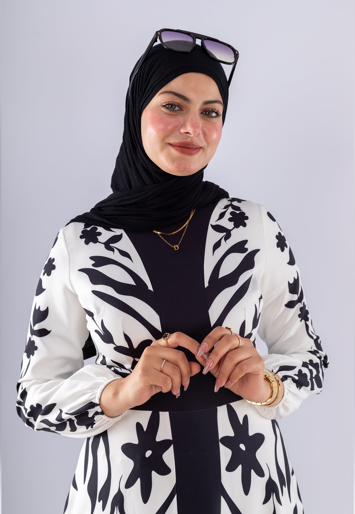 Samar Black & White Floral Modesty Dress