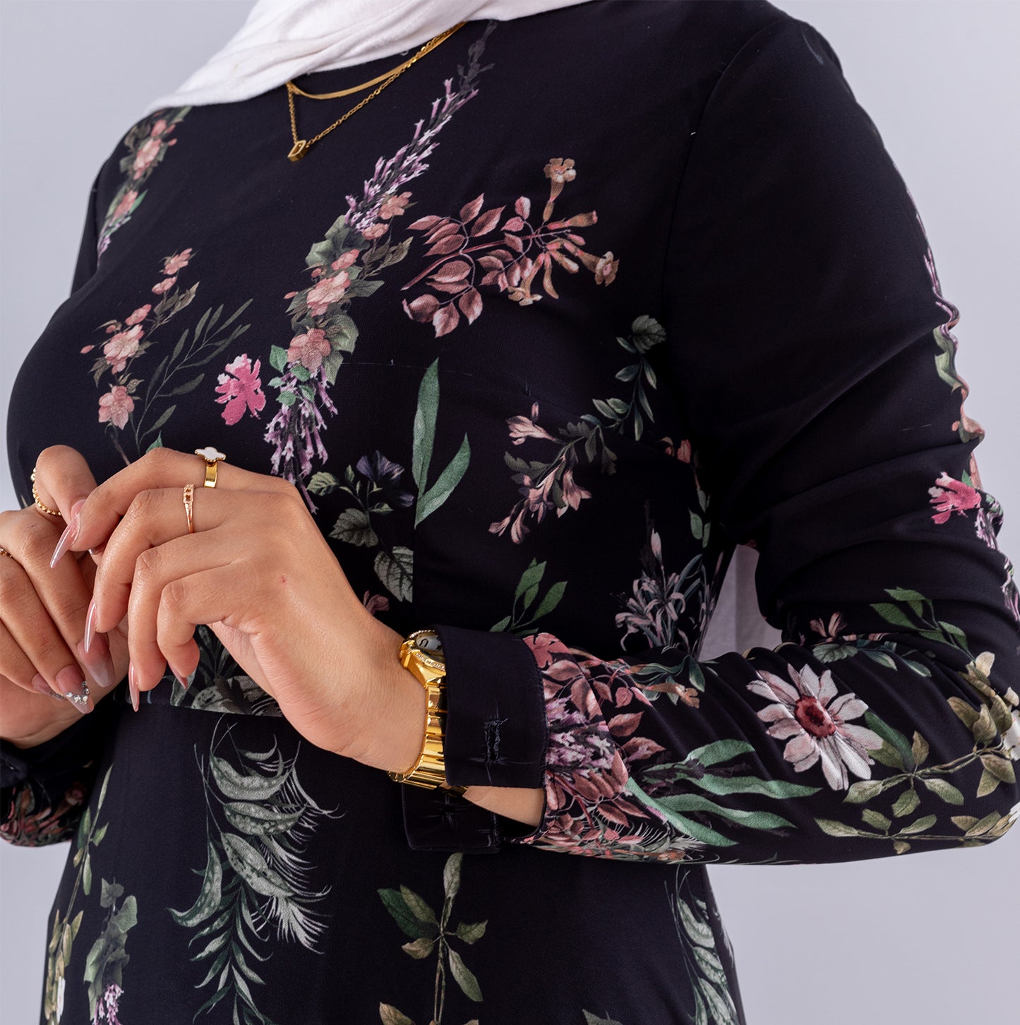 Aysal Floral Chiffon Maxi Dress | Long Sleeve Modest Wear