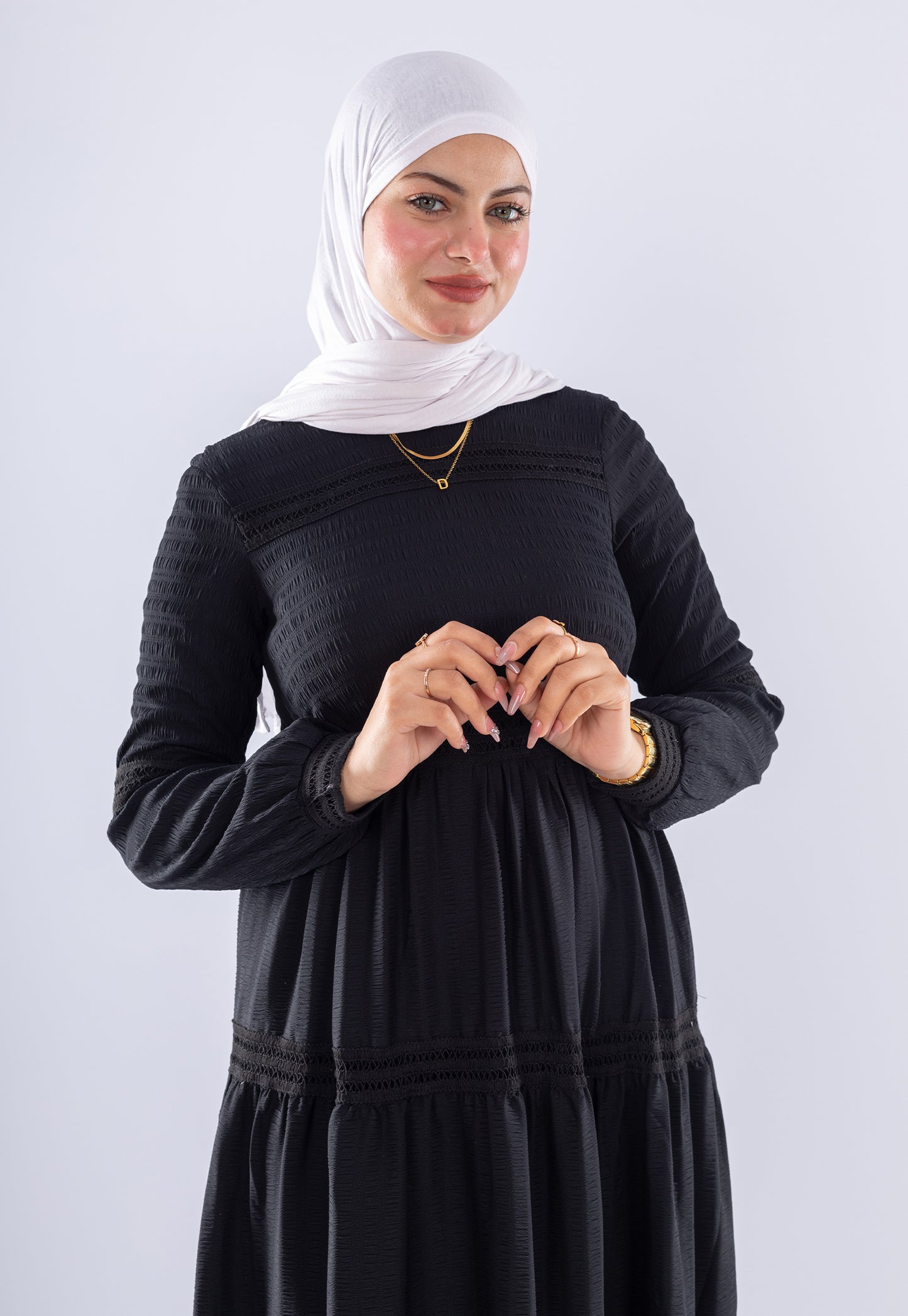 Rawan Black Tiered Maxi Dress | Modest Long Sleeve