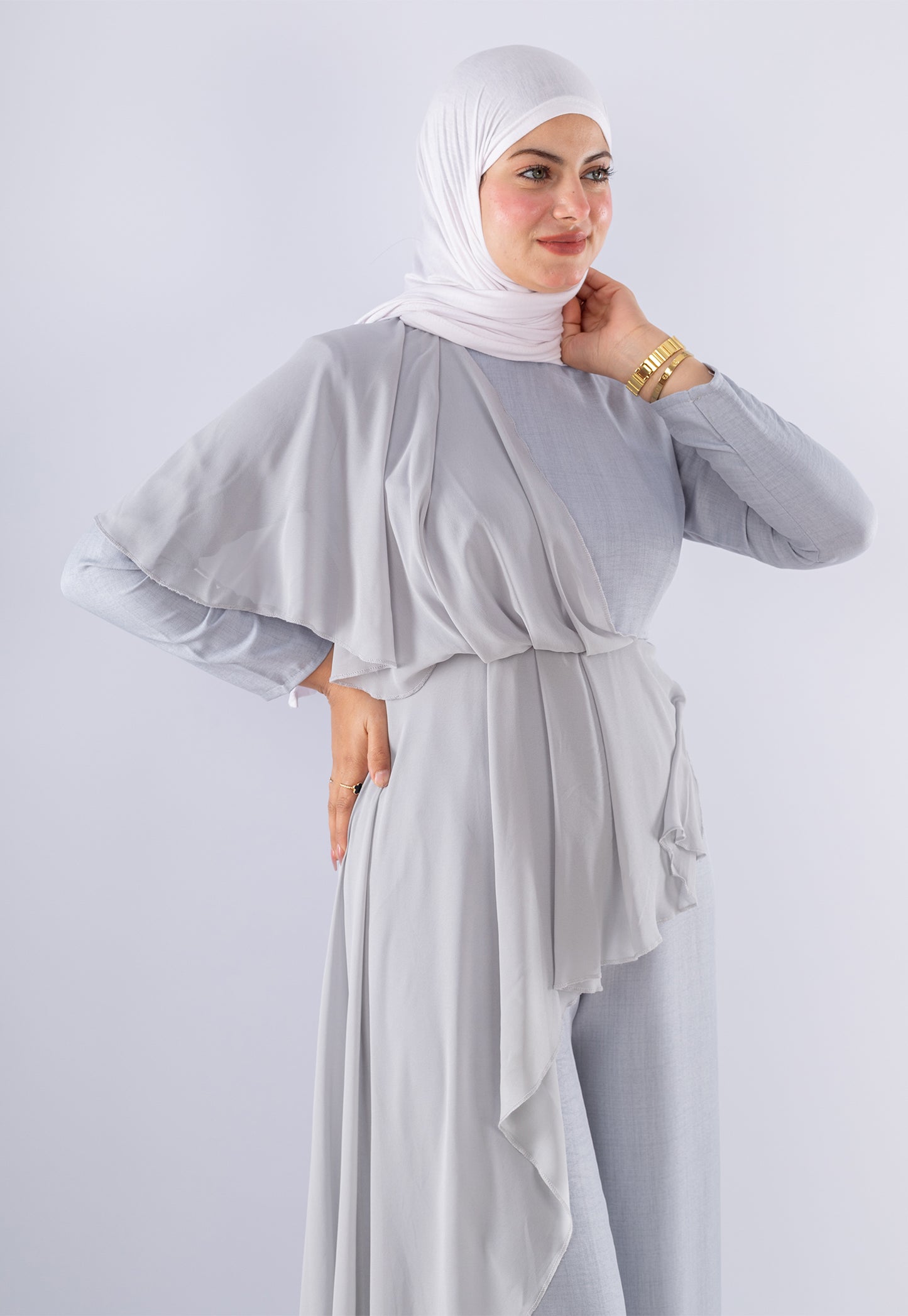 Elegant Wide-Leg Jumpsuit with Chiffon Skirt Overlay