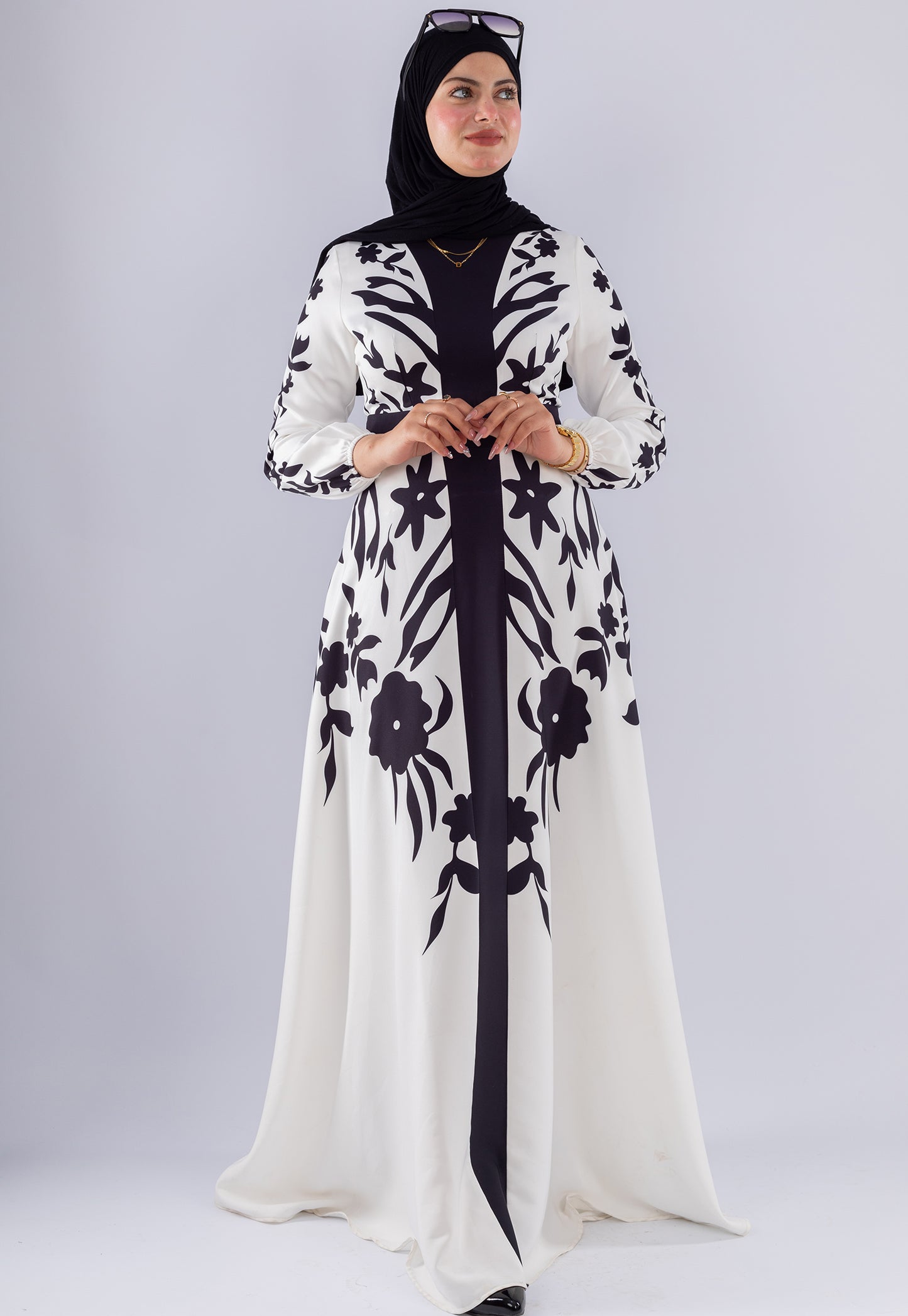 Samar Black & White Floral Modesty Dress