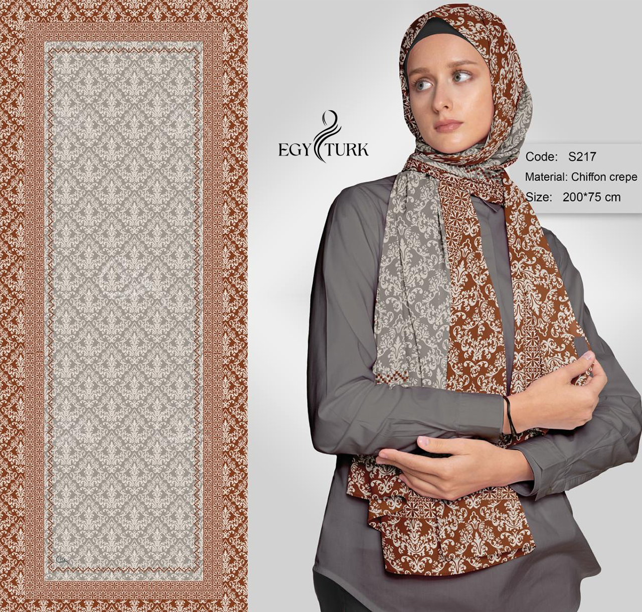 Egy Turk Vintage Sitki Print Chiffon Crepe Scarf