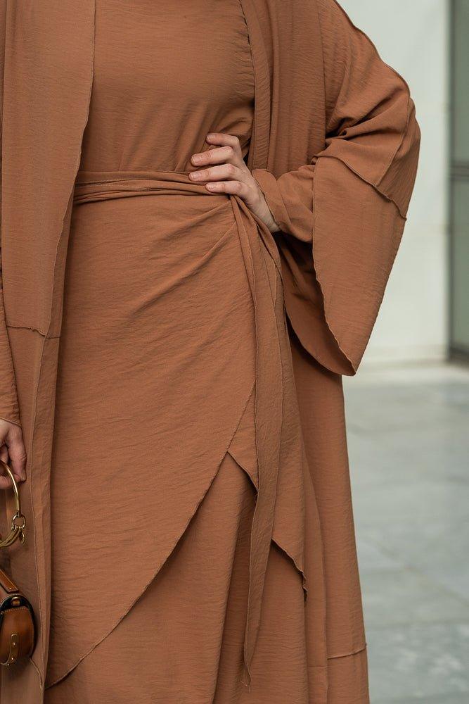 Reem 3-Piece Modest Abaya Set in rustic brown