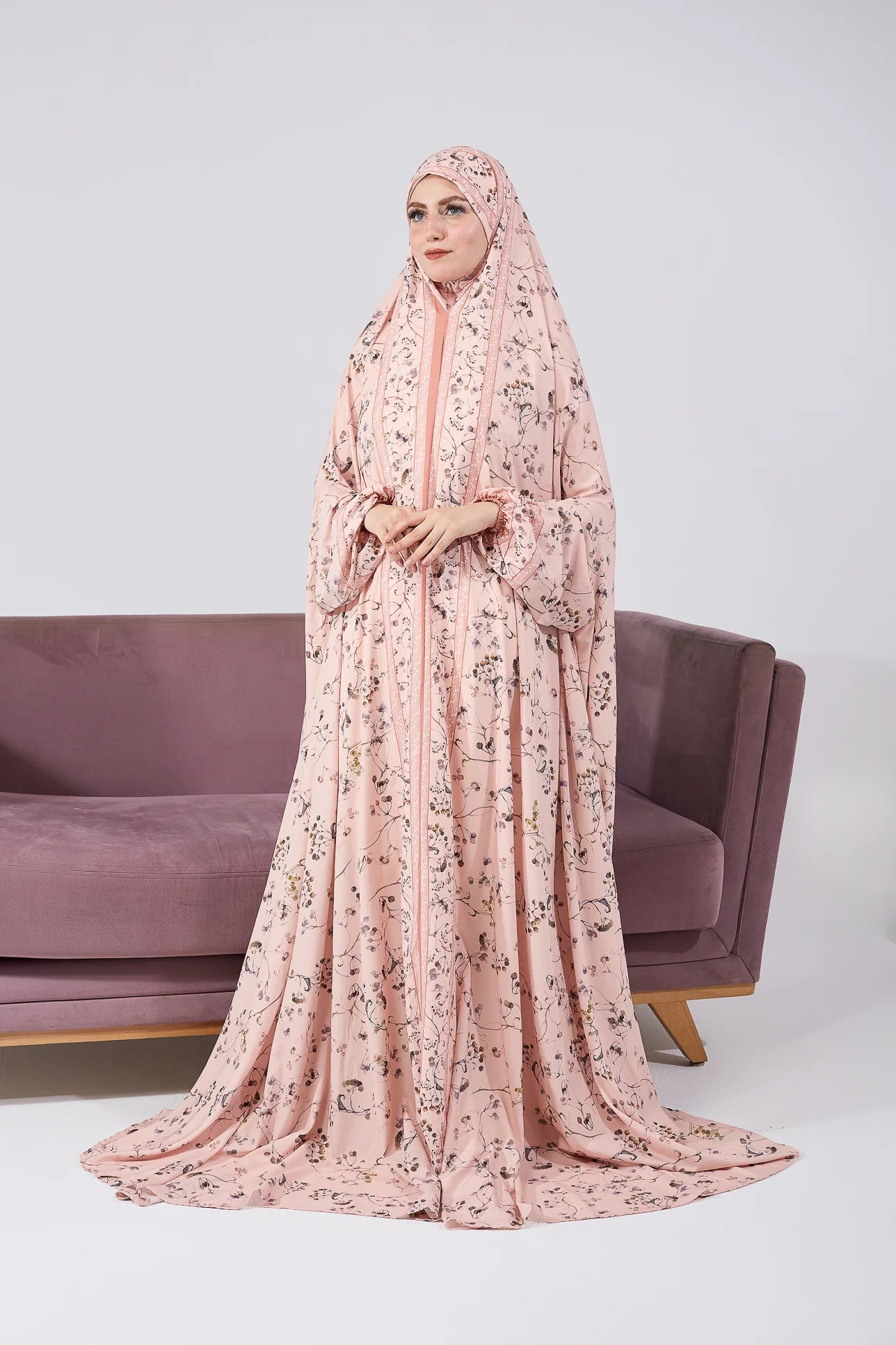 Elegant Floral Satin Prayer Gown