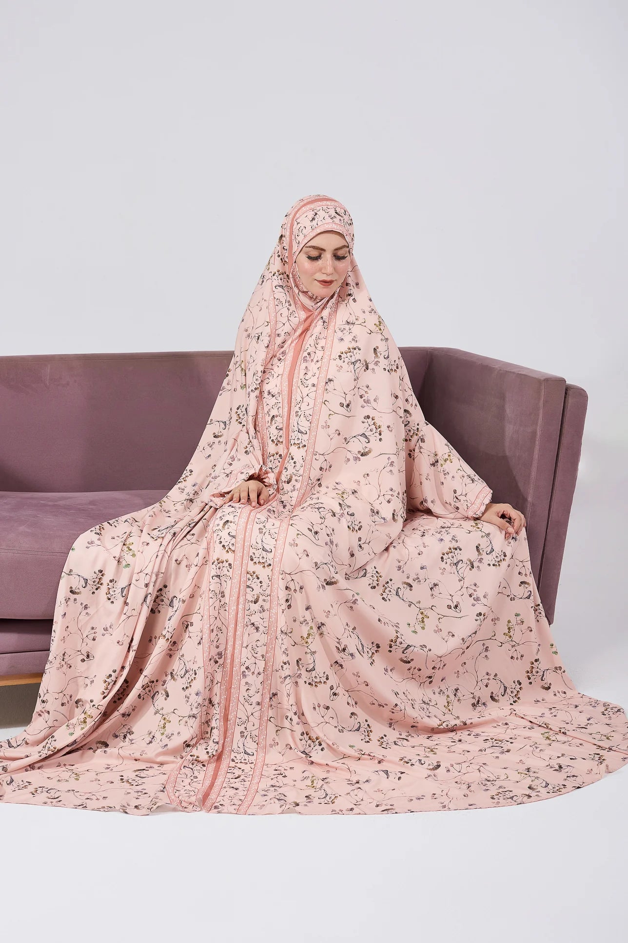 Elegant Floral Satin Prayer Gown