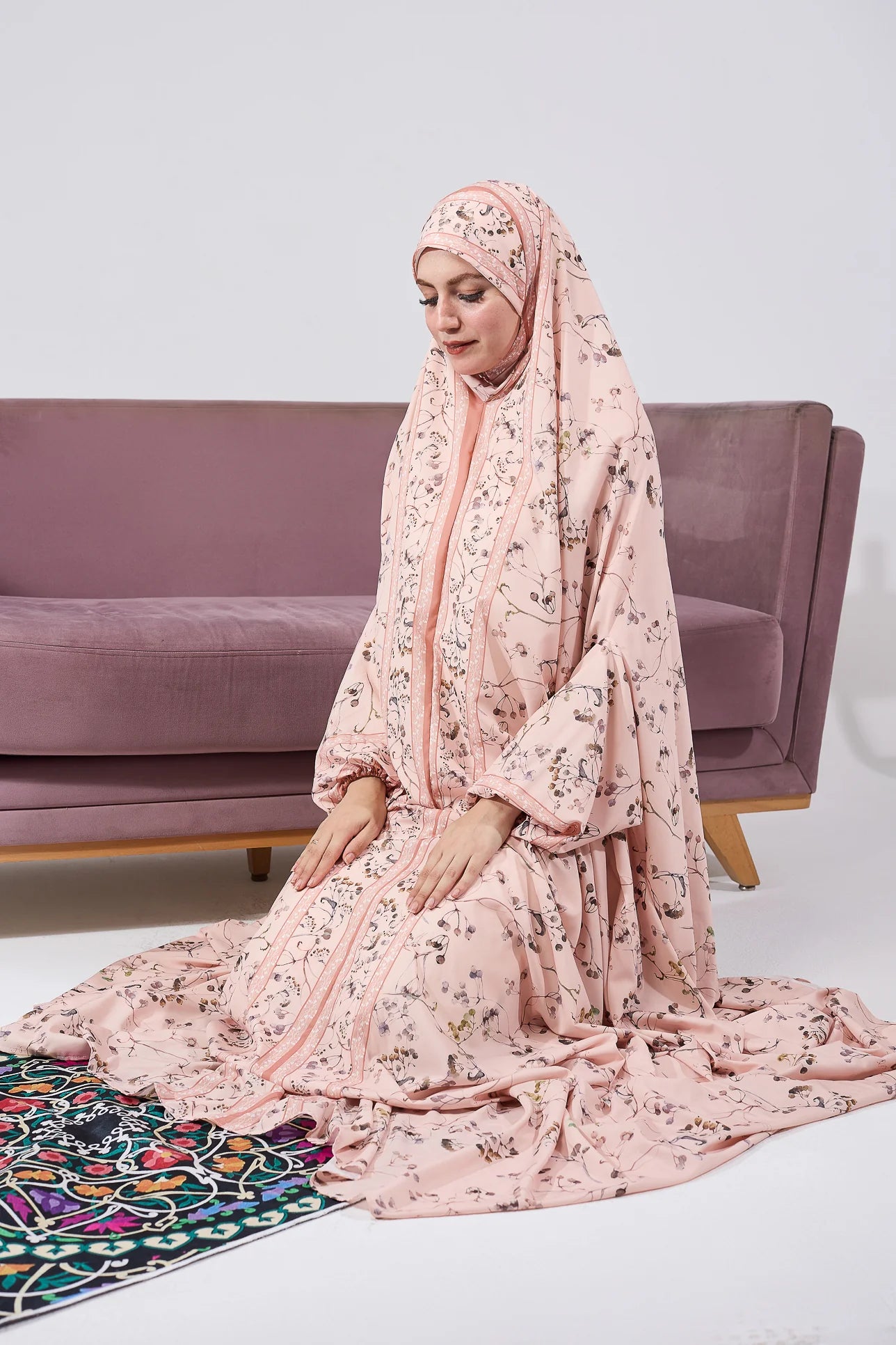 Elegant Floral Satin Prayer Gown