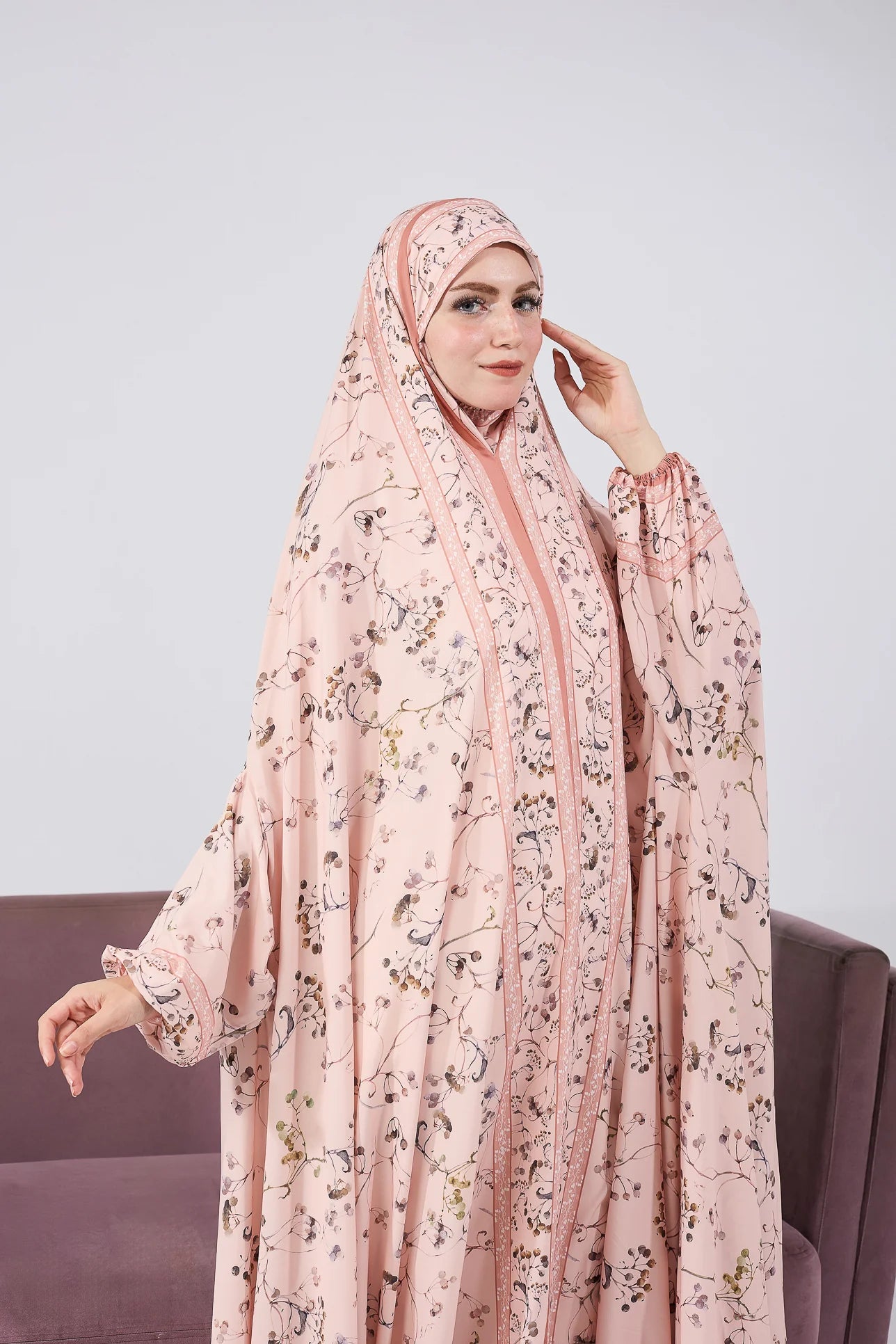 Elegant Floral Satin Prayer Gown