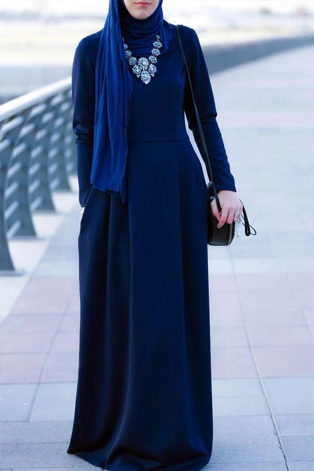 Dark Blue Dress with Side Pockets
