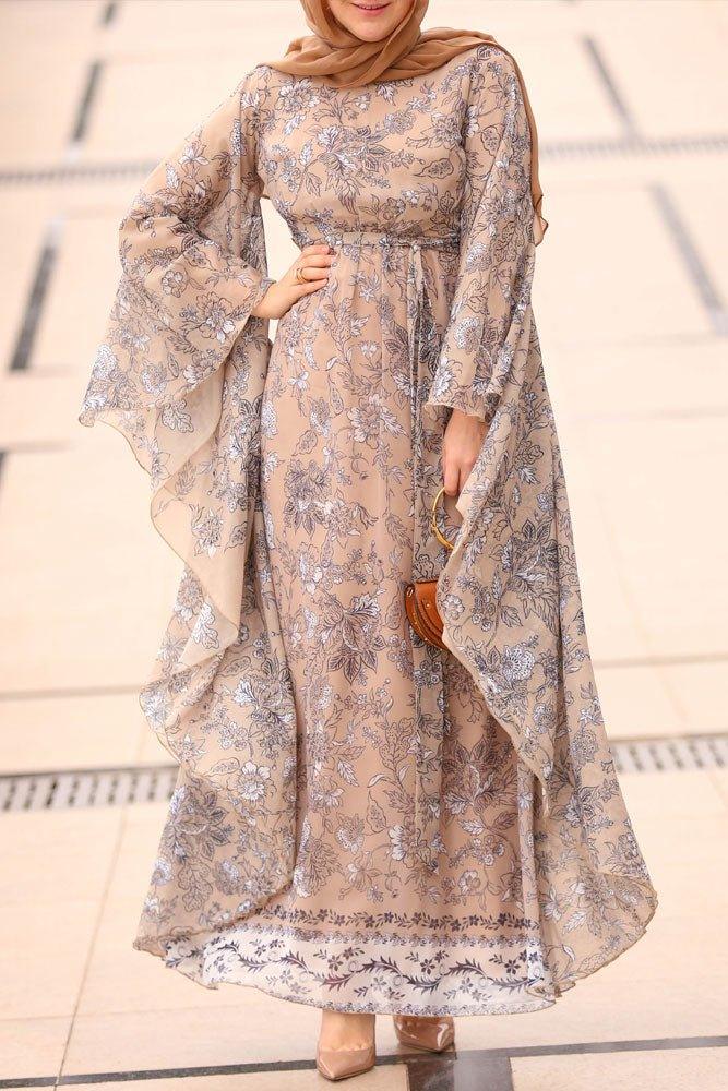 Floral Chiffon Khaliji abaya Dress