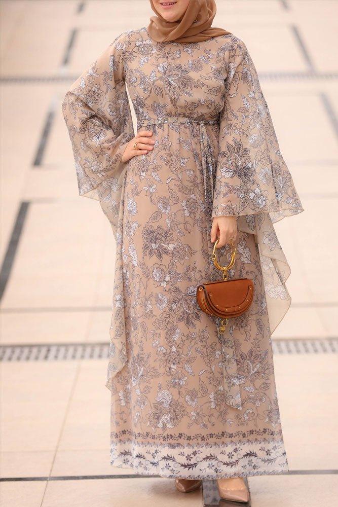 Floral Chiffon Khaliji abaya Dress