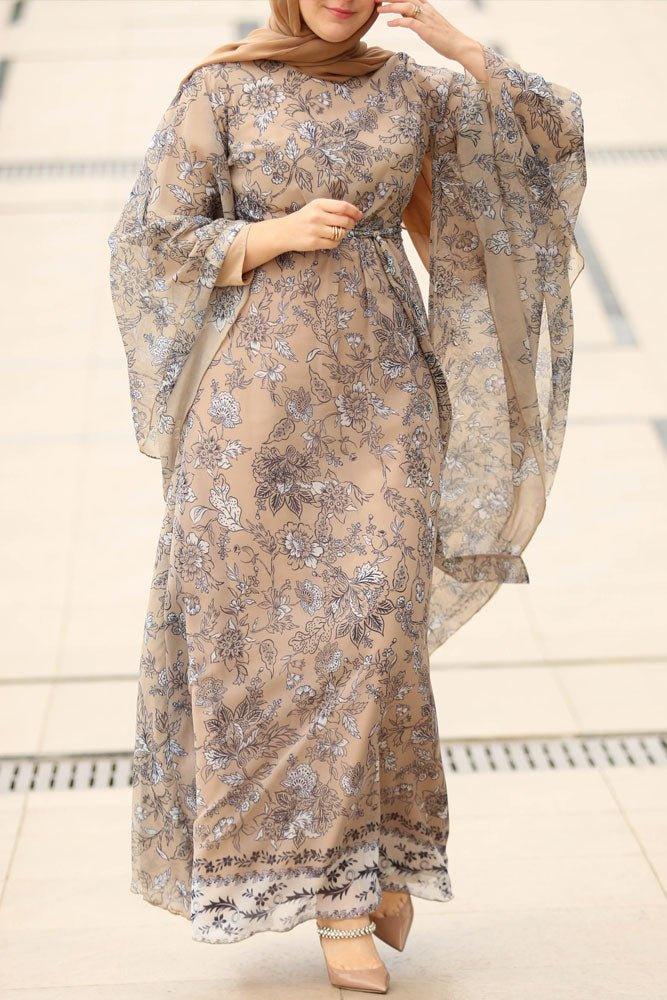 Floral Chiffon Khaliji abaya Dress