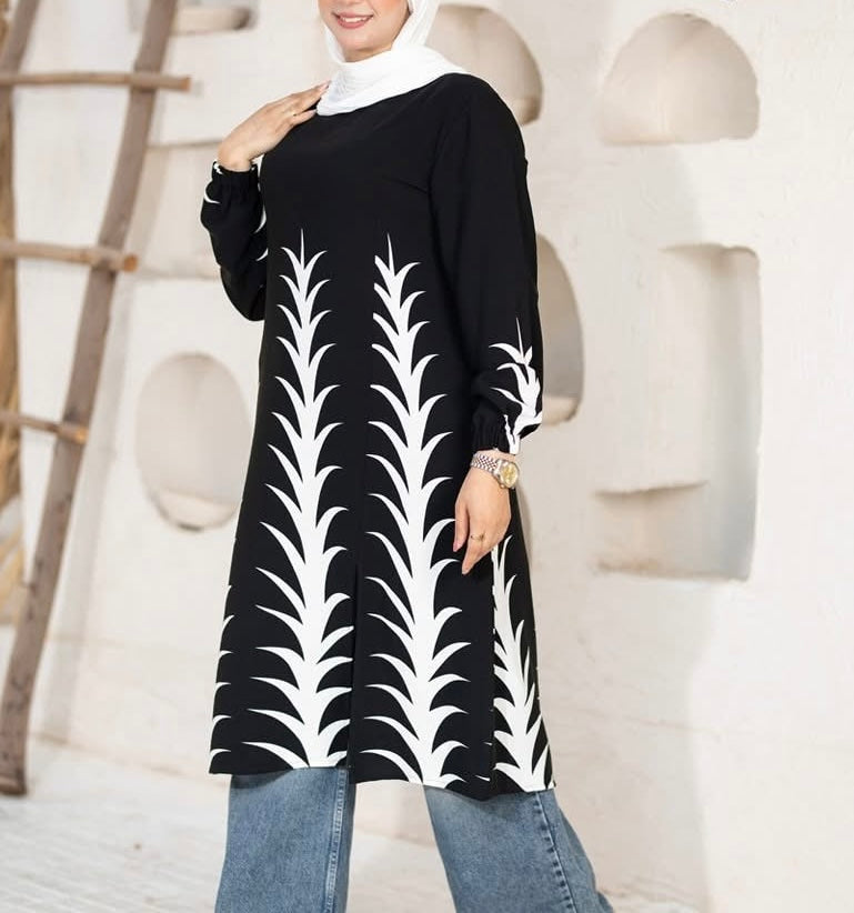 White Modern Elegance Printed Tunic – Chic & Modest