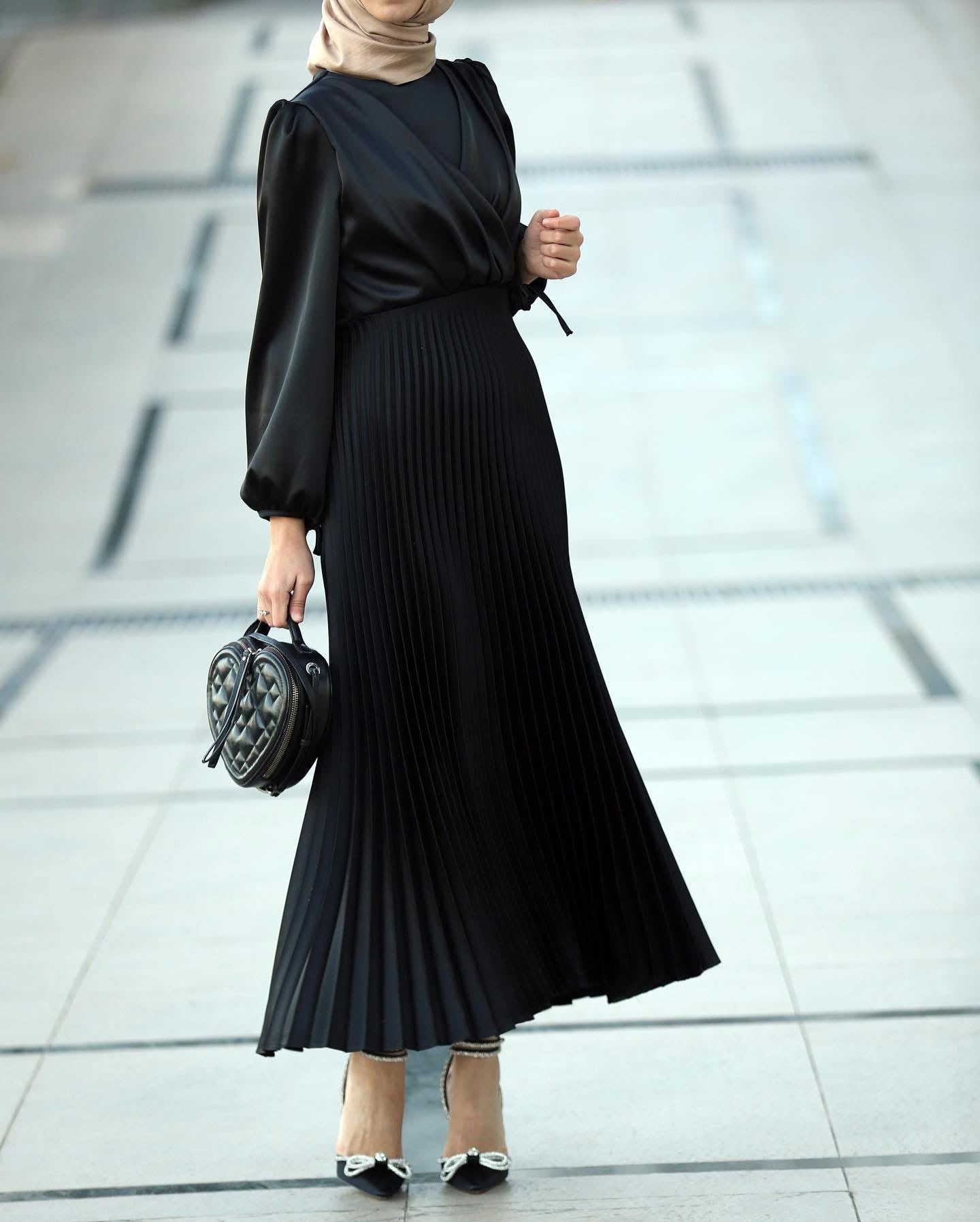 Hanin Black Modest Satin Maxi Dress