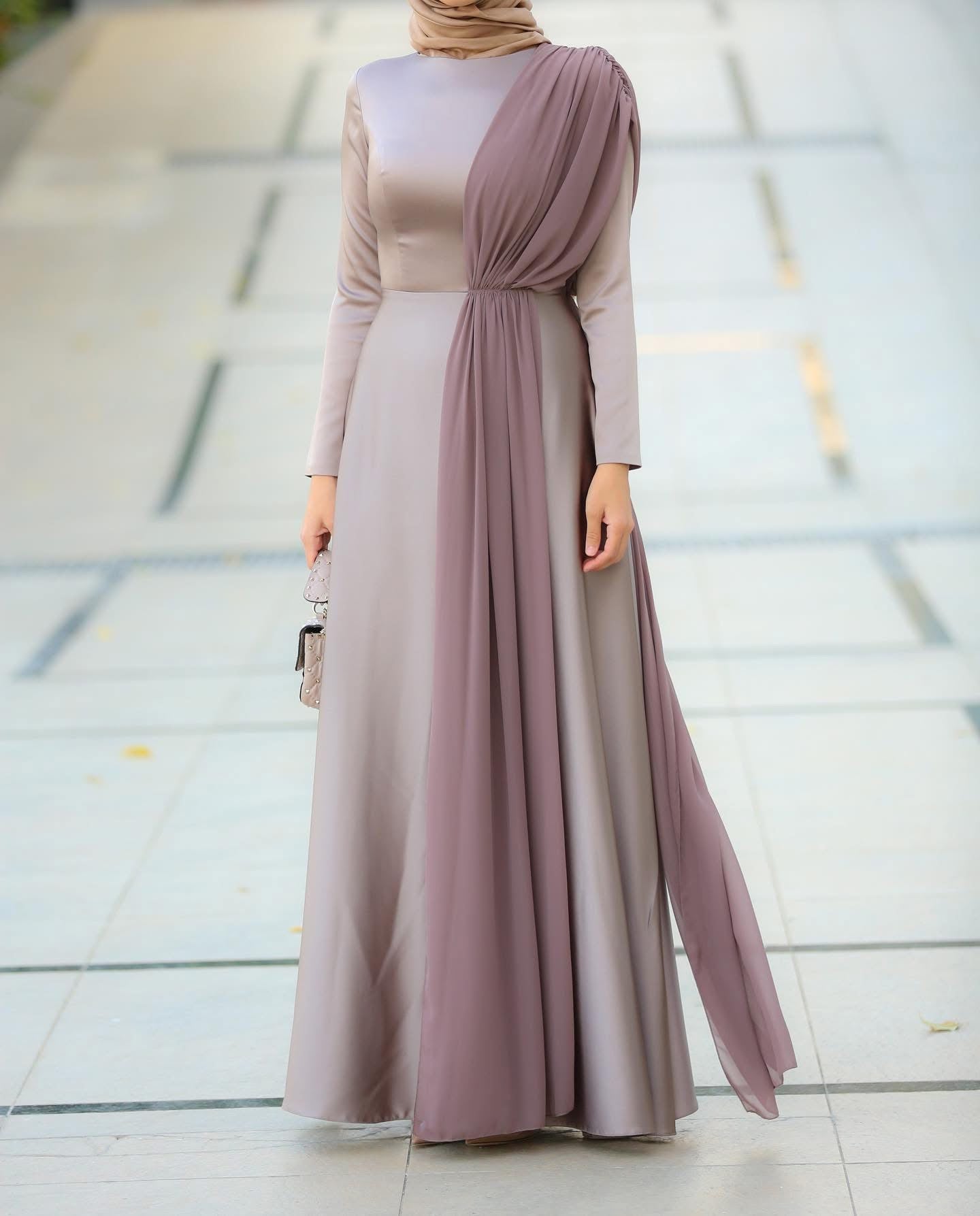 Elegant Two-Tone Drape Maxi Dress | Luxury Modest Wear