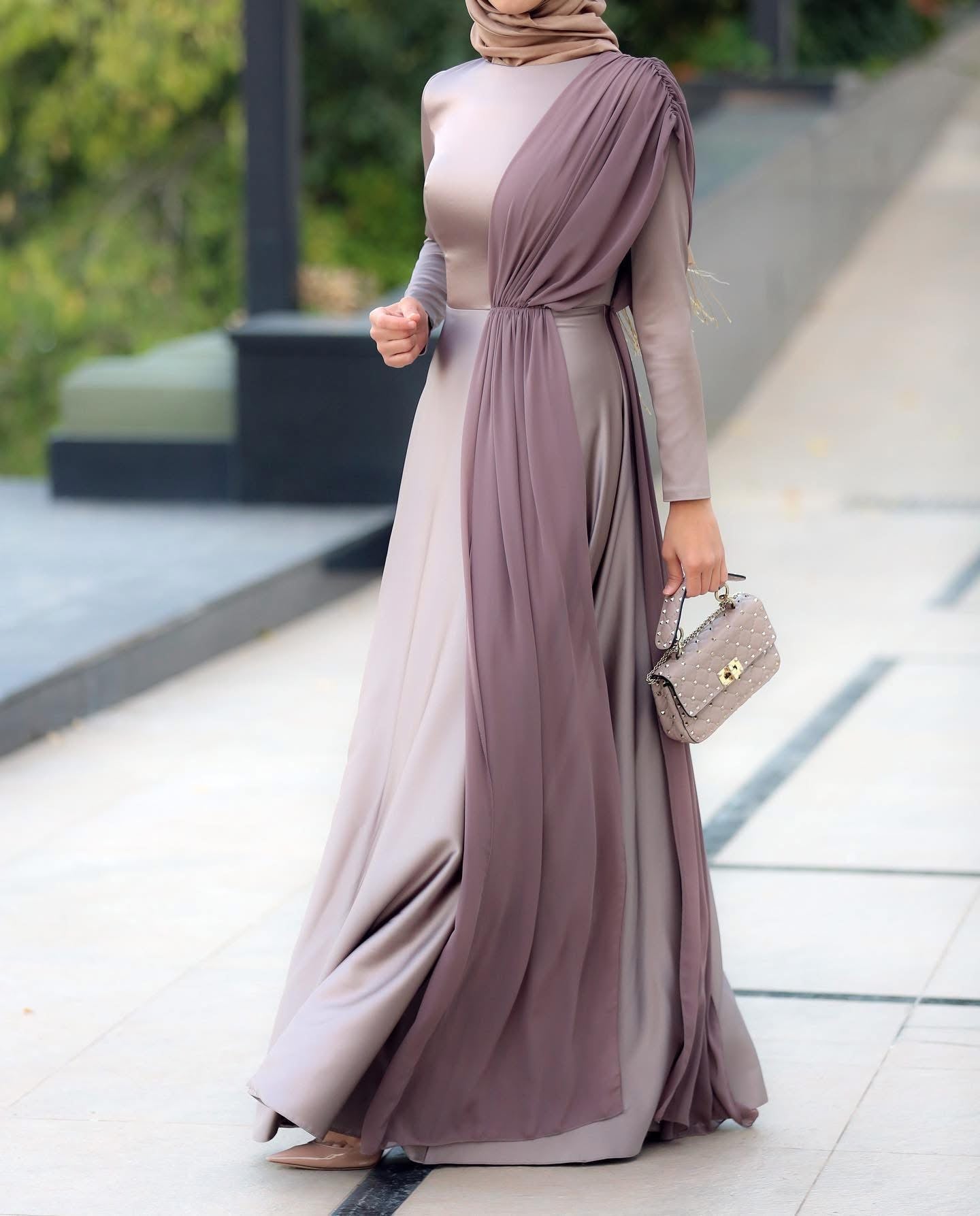 Elegant Two-Tone Drape Maxi Dress | Luxury Modest Wear