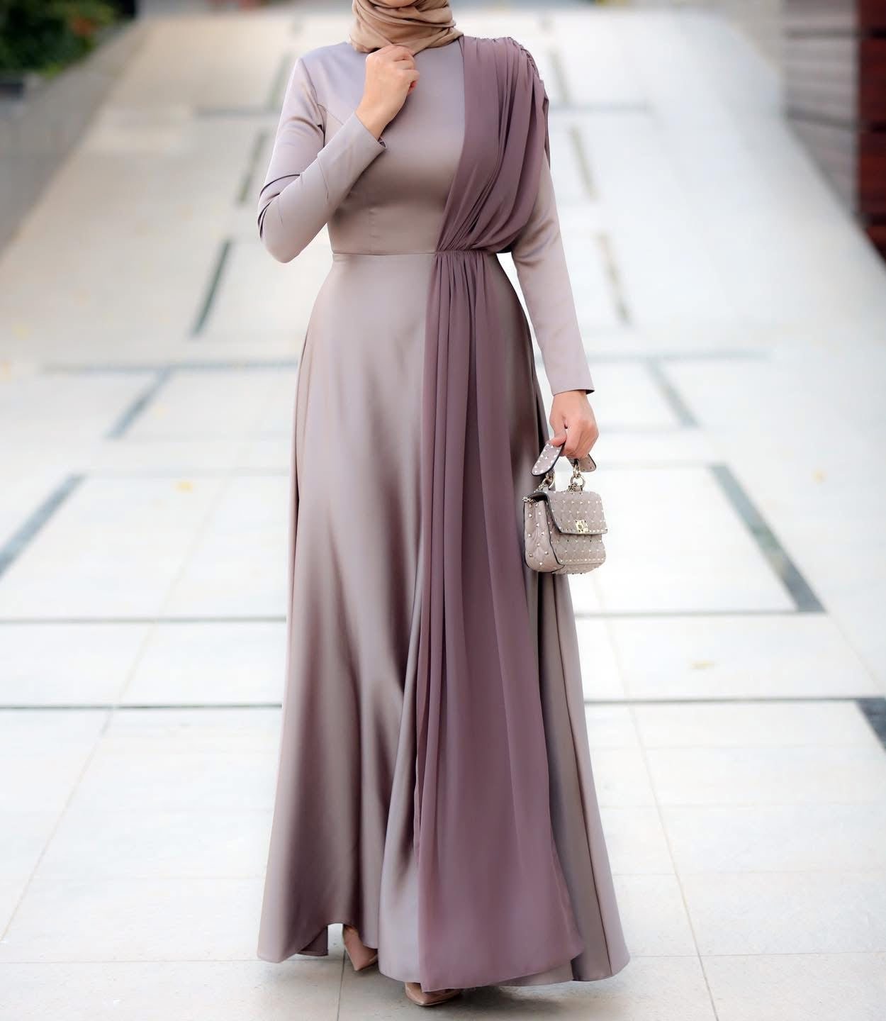 Elegant Two-Tone Drape Maxi Dress | Luxury Modest Wear