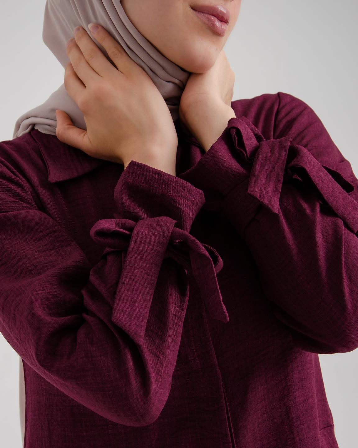 Sahar Plum Drape | Asymmetrical Modest Tunic with Tied Sleeve