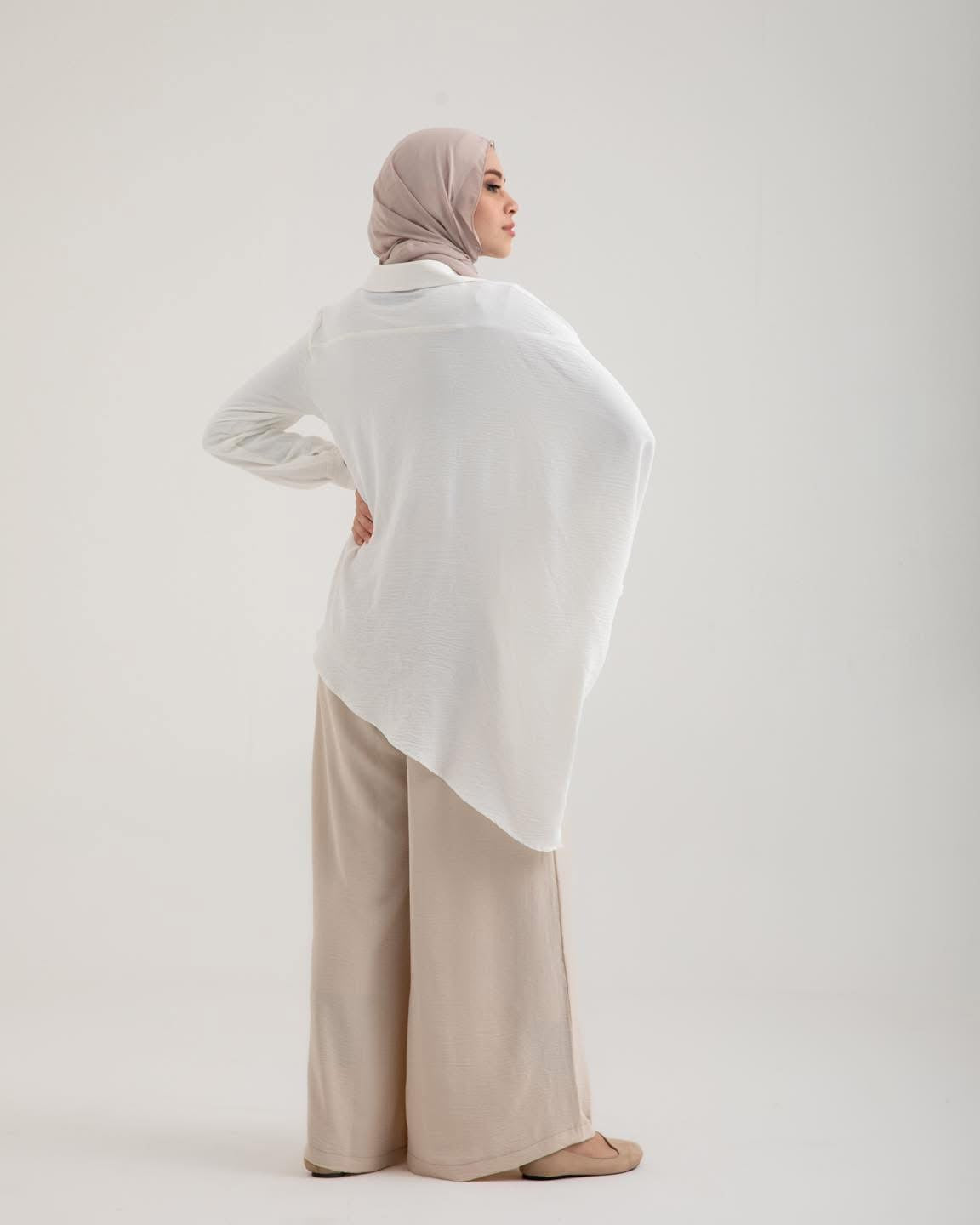 Layal Ivory Flow | Asymmetrical Shirt with Wide-Leg Trousers Set