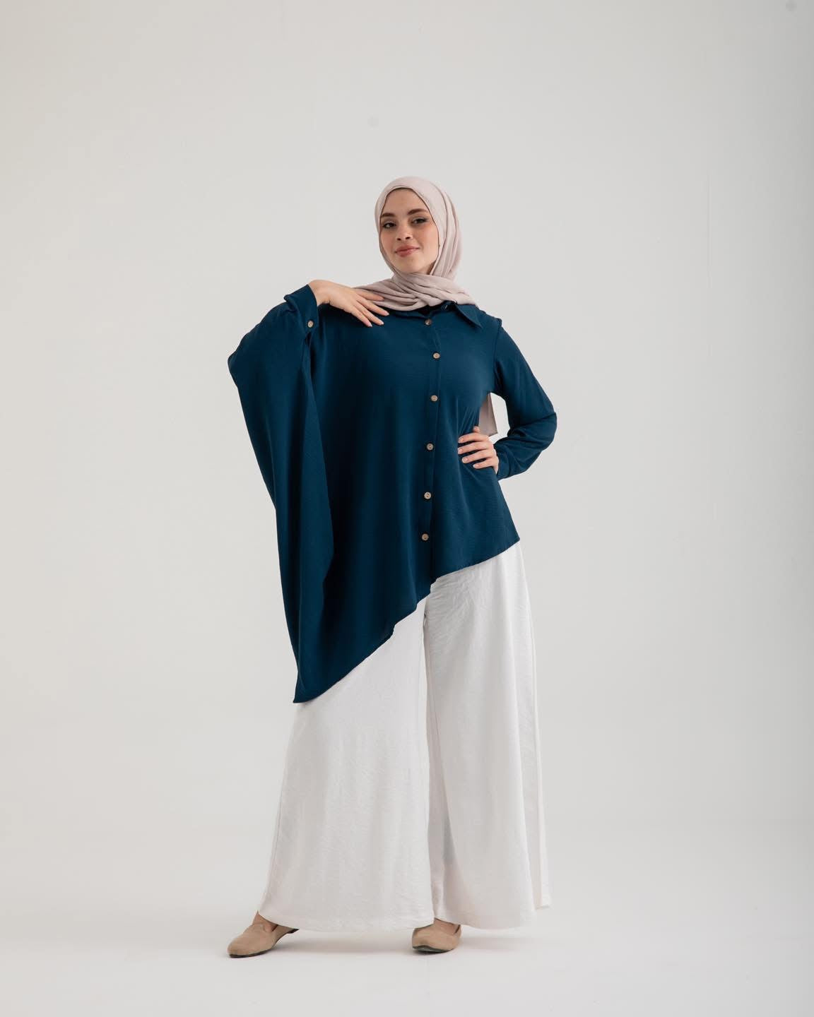 Elegant asymmetrical Button-Up Tunic | Modest Women's Top