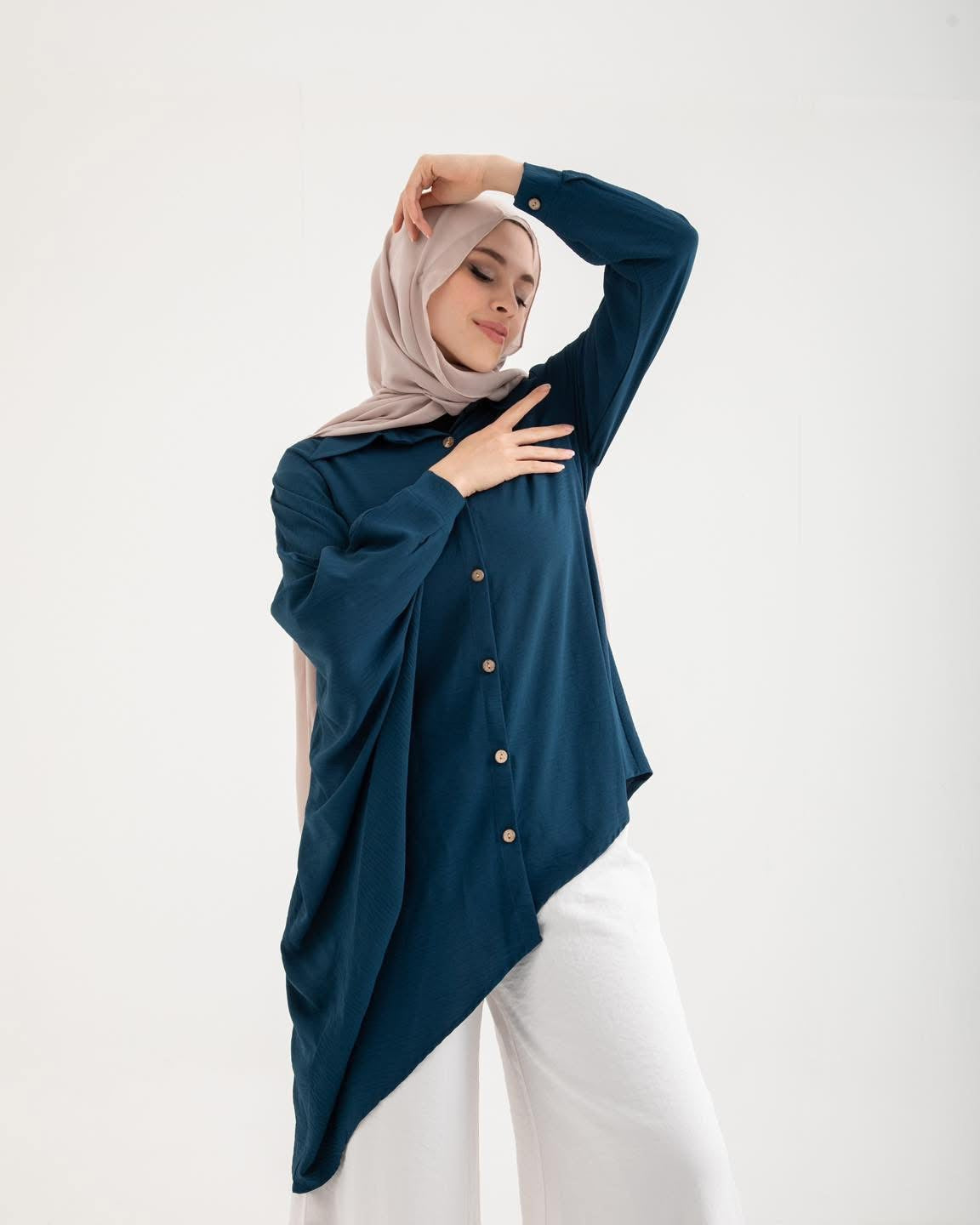 Elegant asymmetrical Button-Up Tunic | Modest Women's Top