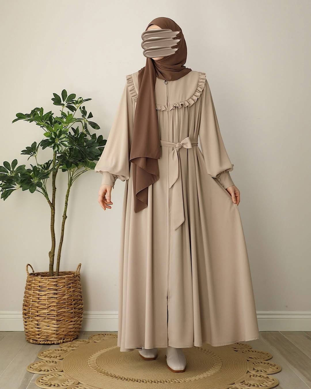 Elegant Ruffle Collar Button-Down Maxi Dress | Modest Style