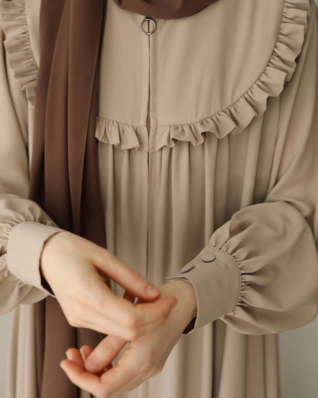 Elegant Ruffle Collar Button-Down Maxi Dress | Modest Style