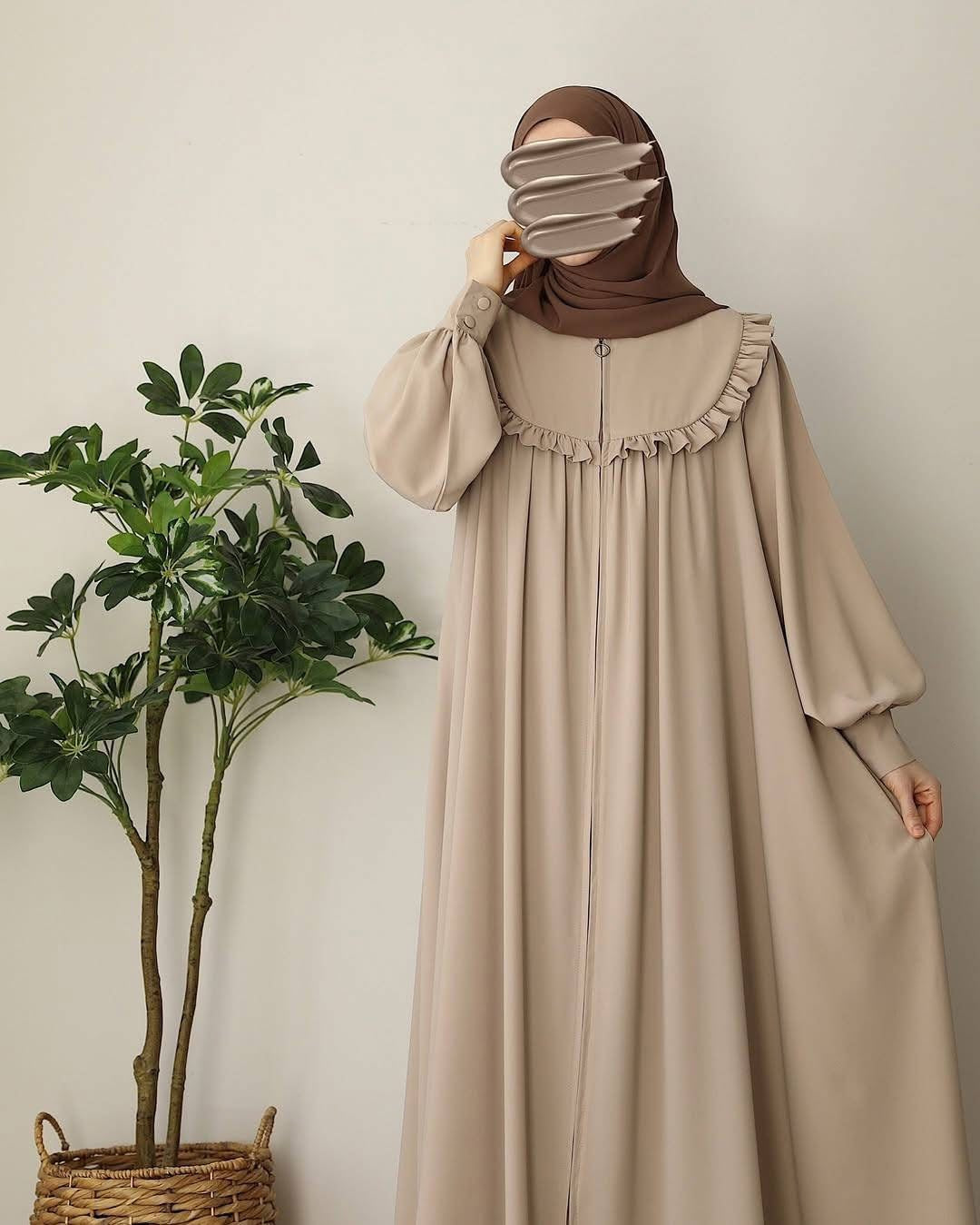 Elegant Ruffle Collar Button-Down Maxi Dress | Modest Style