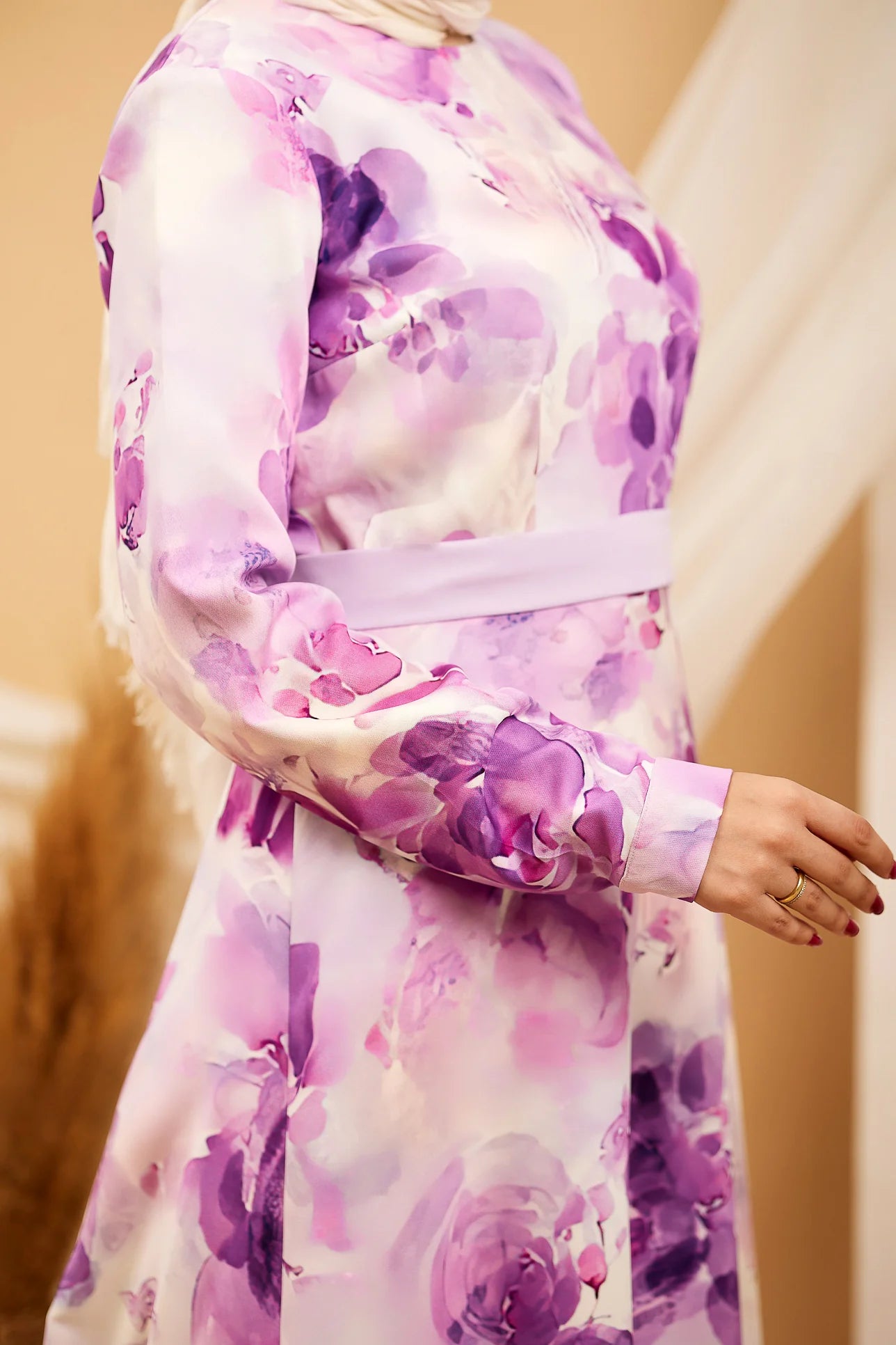 Hend Lavender Blossom Elegance Crepe Maxi Dress with Floral Print