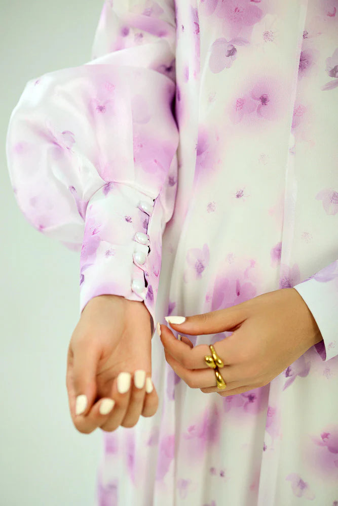 Hend Lavender Blossom Elegance Crepe Maxi Dress with Floral Print