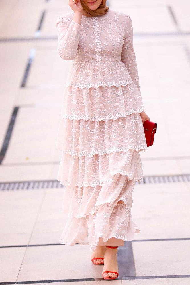 Elegant Frill Lace Maxi Dress for the Special Occasions
