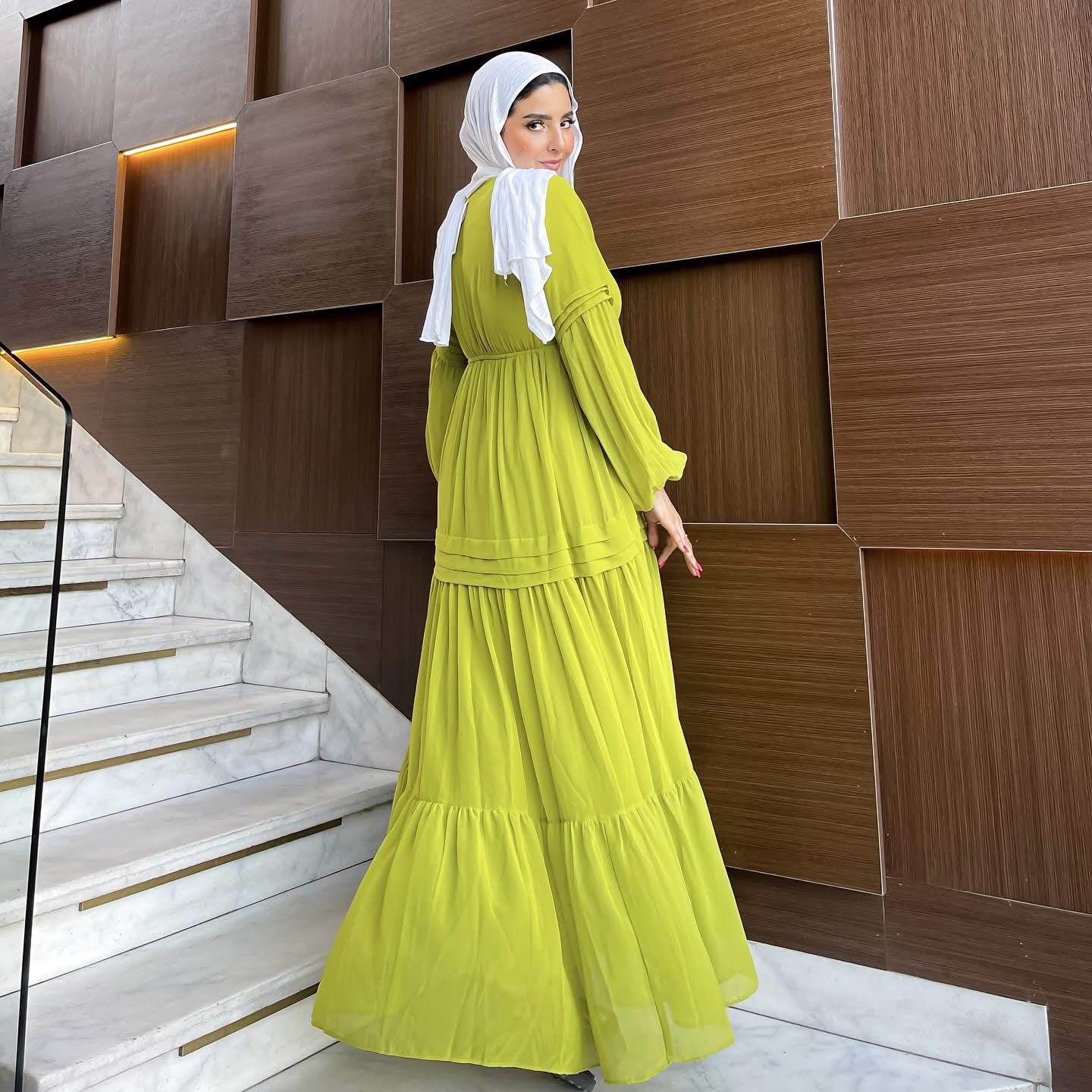 Hader Classic Long Sleeve Chiffon Yellow Dress