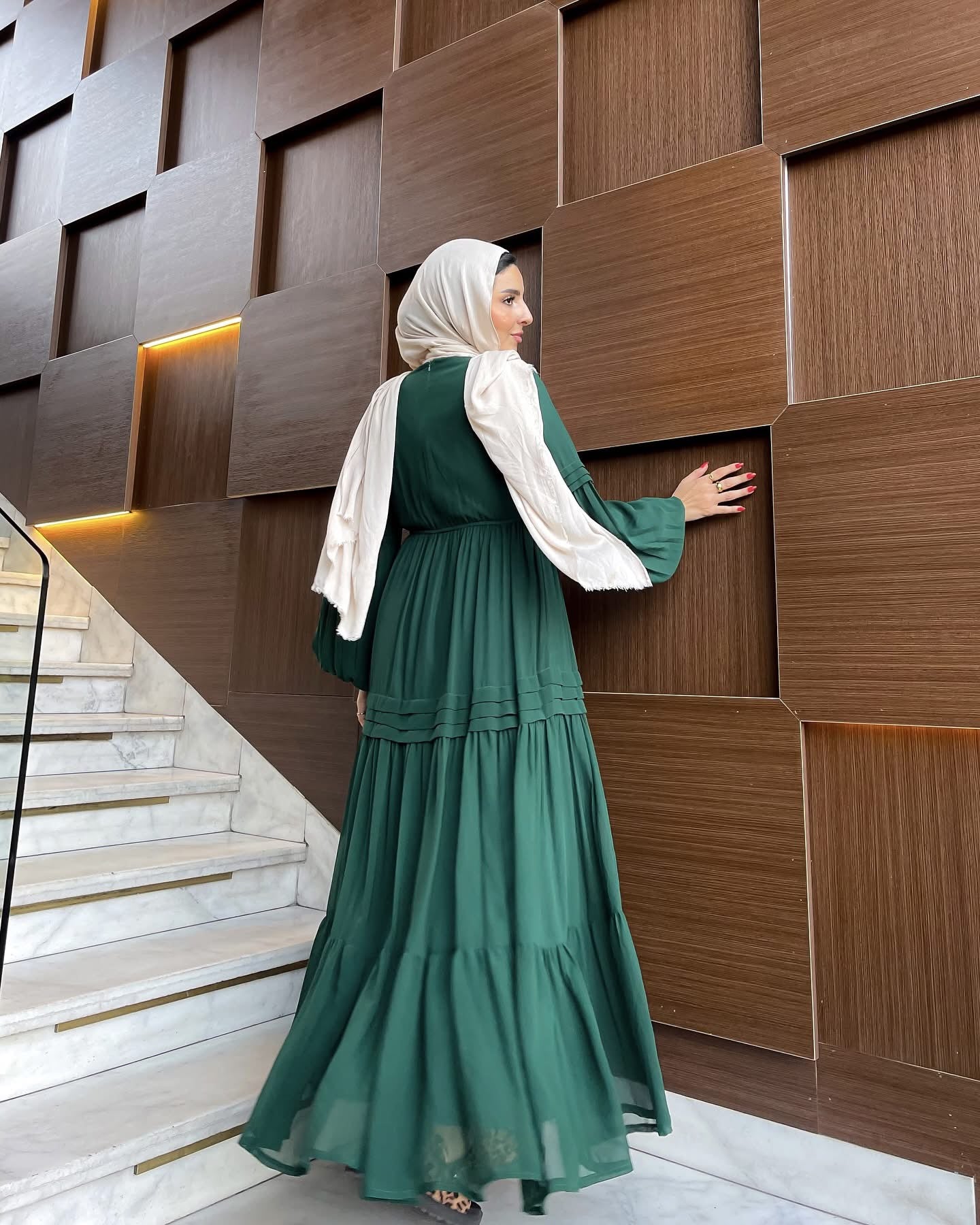Hana Classic Long Sleeve Chiffon Green Dress