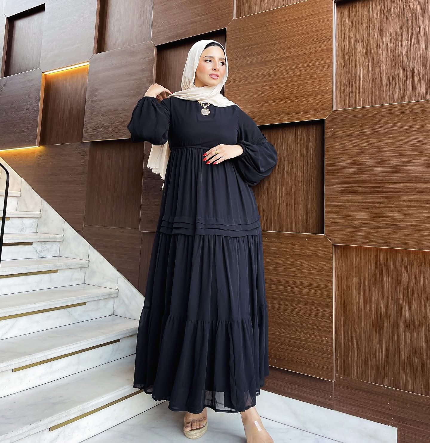Dina Classic Long Sleeve Chiffon Dress